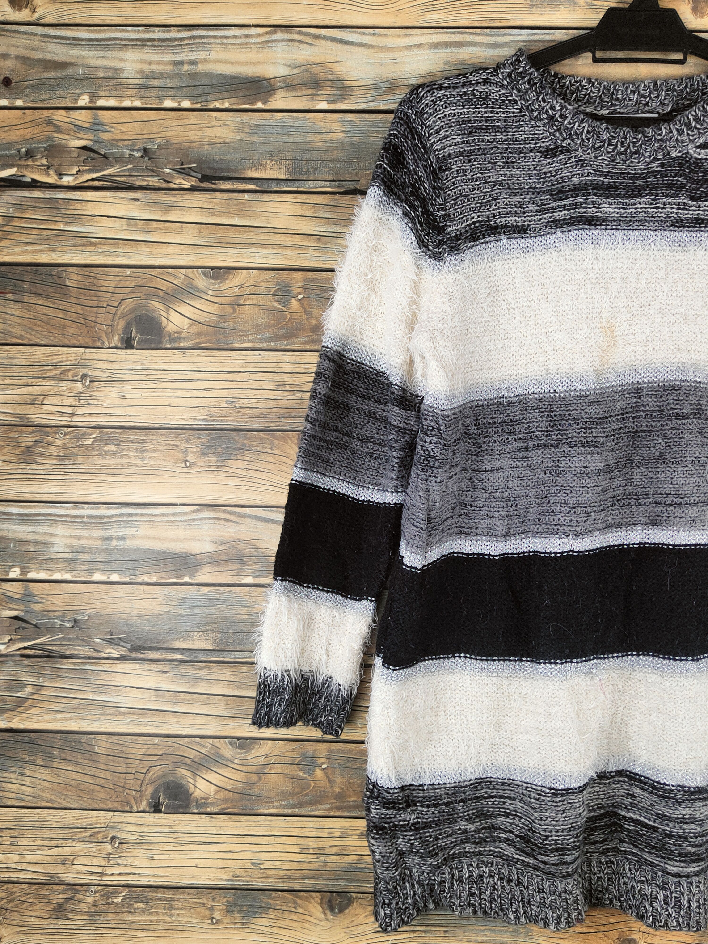 Japanese Brand DL HK Works London Black Cream Fur Mohair Knitwear #46-560 Size US S / EU 44-46 / 1 - 3 Thumbnail