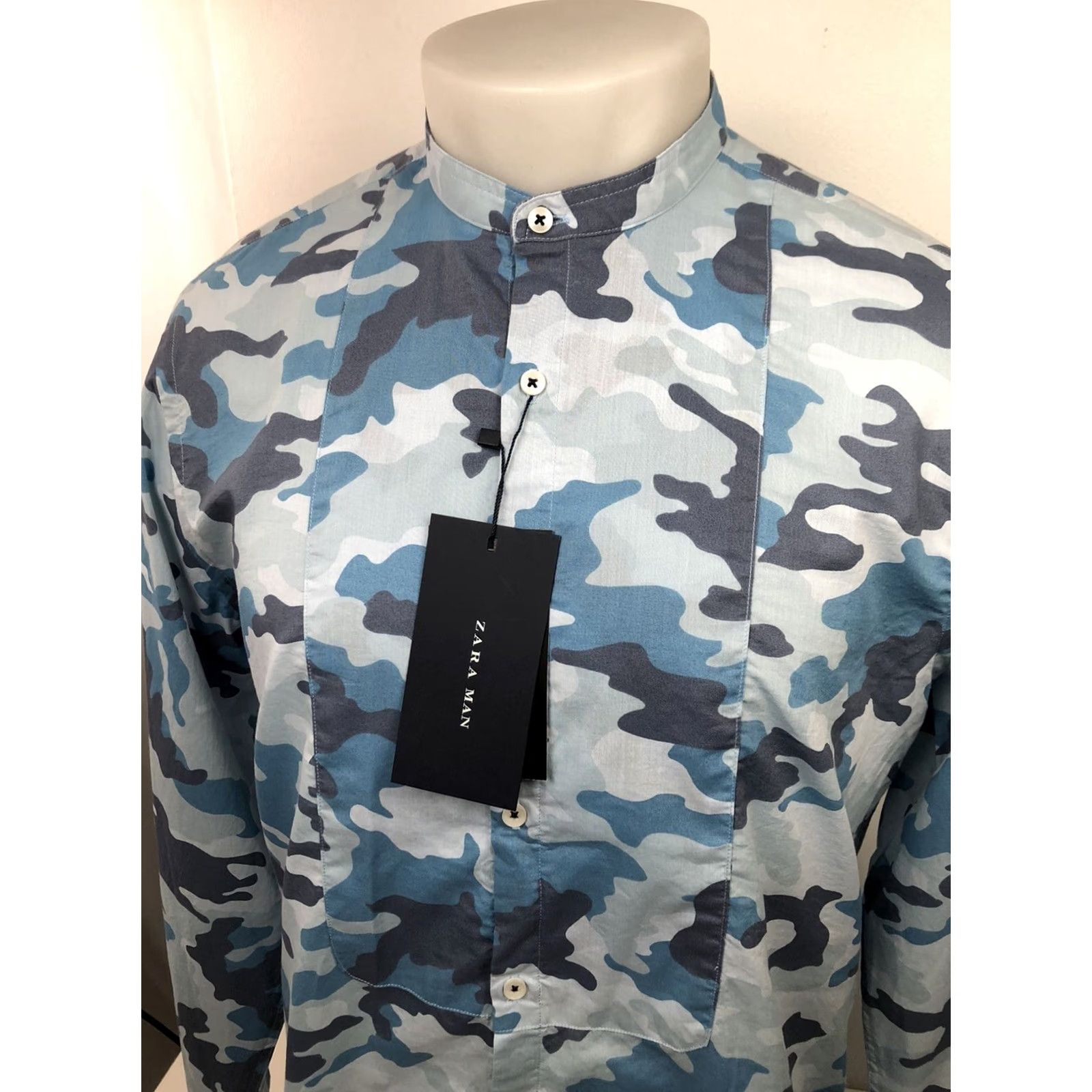 Zara ZARA MAN Camouflage Slim Shirt Collarless Blue S Short Sleeve? Size US S / EU 44-46 / 1 - 4 Thumbnail