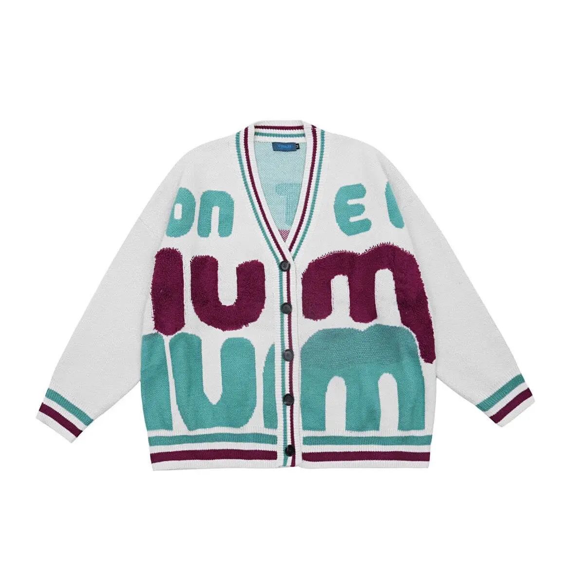 image of New Release Futuristic Funky Design Cardigan Knitwear in White, Men's (Size XL)