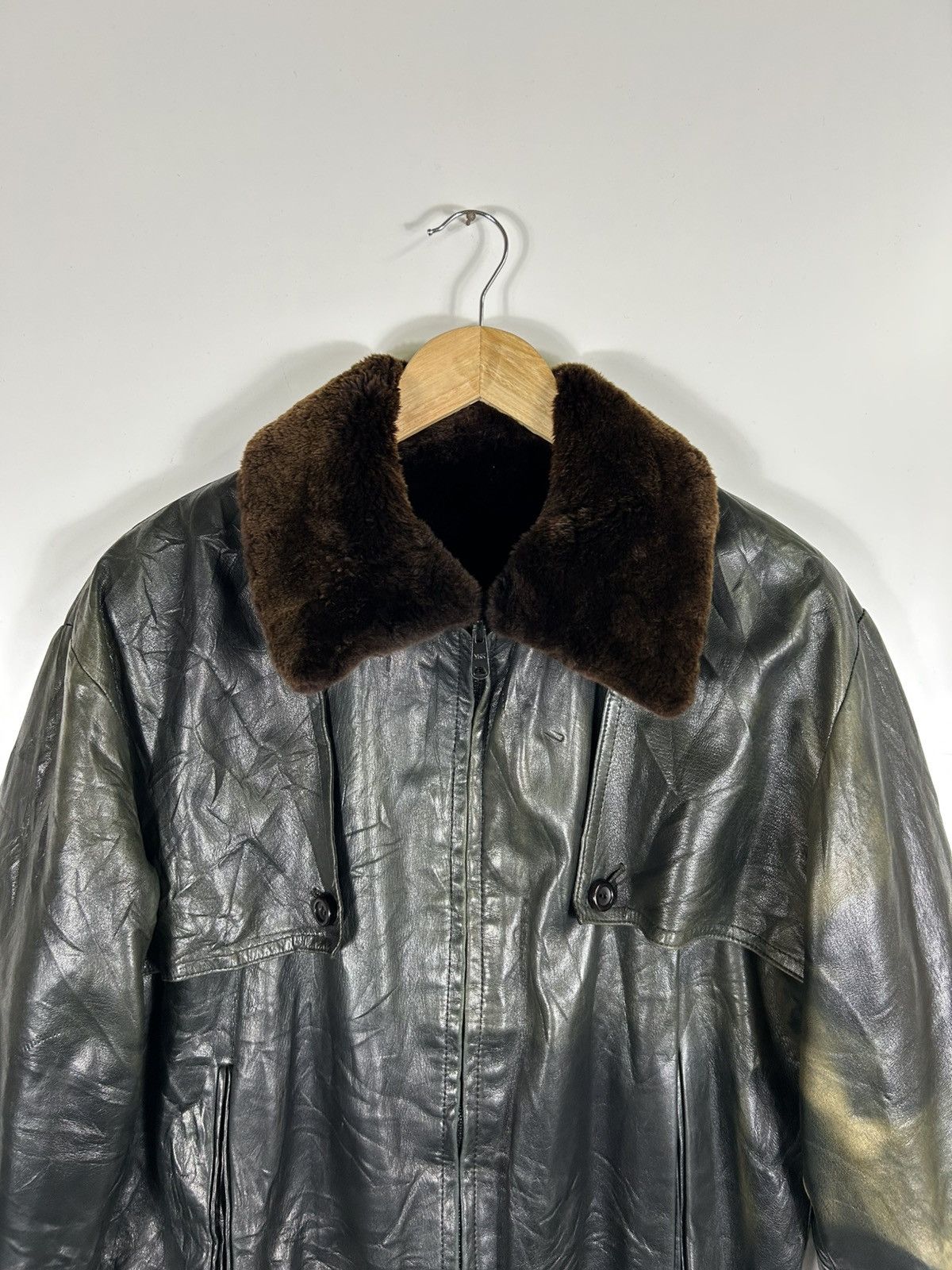 Leather ⚡️Vintage David Goodman Fur Collar Faded Leather Jacket Size US M / EU 48-50 / 2 - 4 Thumbnail