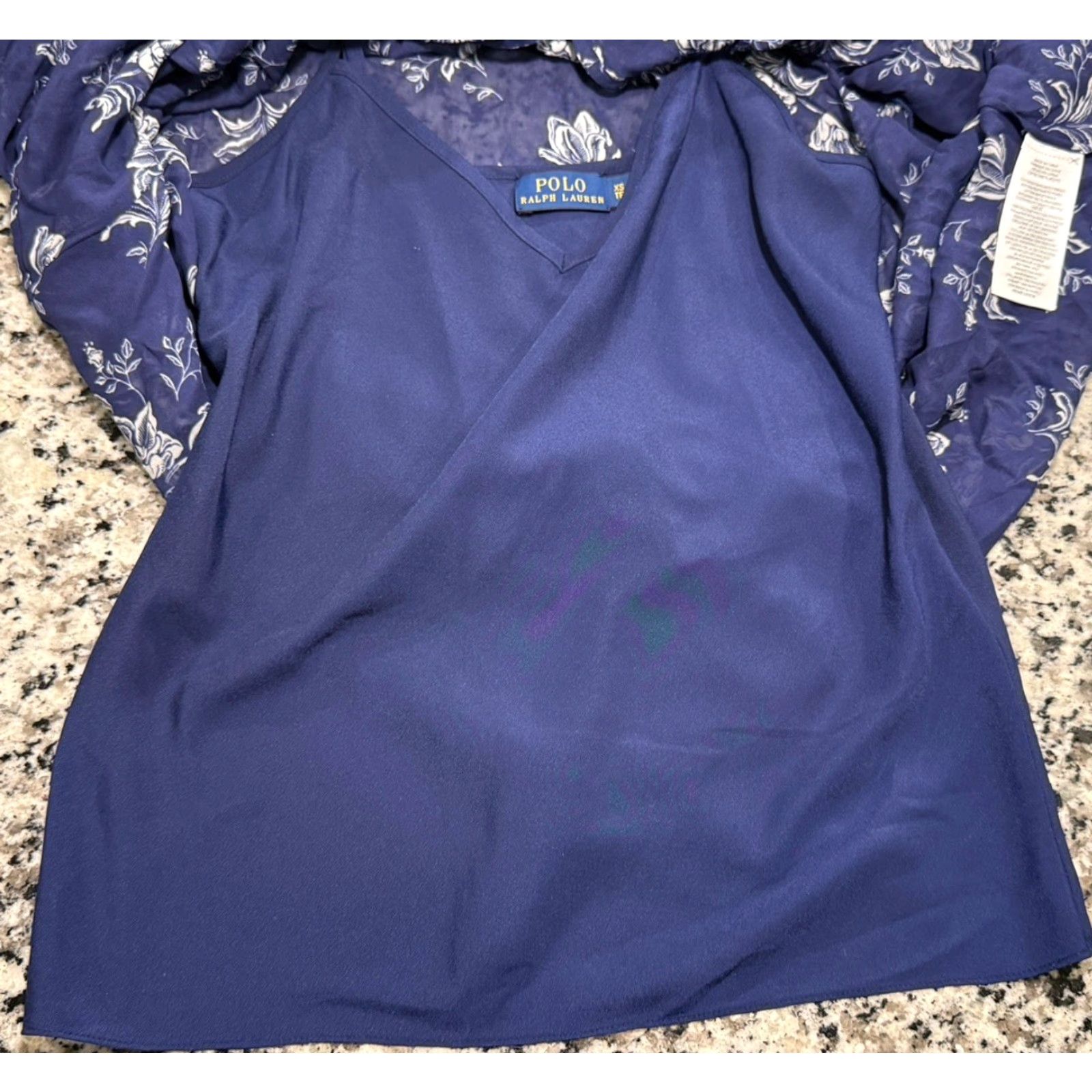 Polo Ralph Lauren Polo Ralph Lauren Blouse Viscose Floral-Print Blue XS 3/4 Sleeve Tie Under Shirt Women's Regular Sizes Size XS / US 0-2 / IT 36-38 - 6 Thumbnail