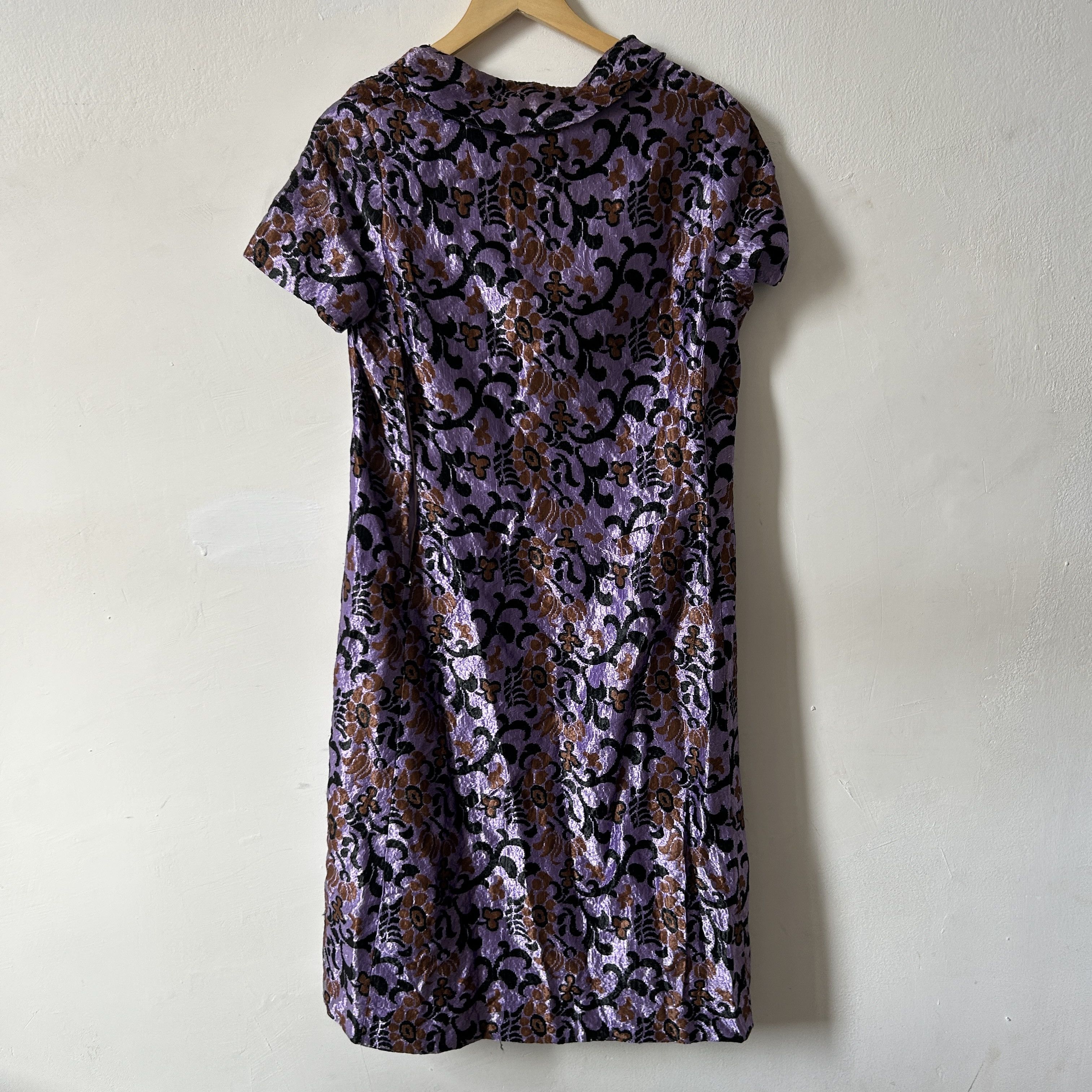 Vintage 60s Purple Floral Jacquard Brocade Midi Dress Size M / US 6-8 / IT 42-44 - 10 Thumbnail