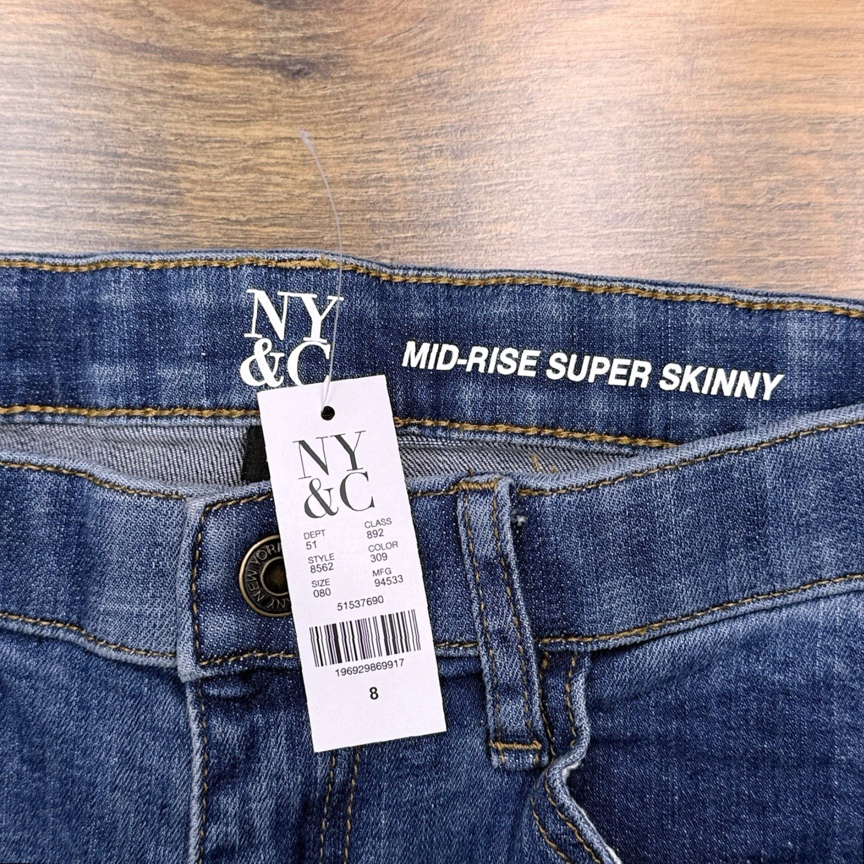 Vintage NY & C Jeans Womens 8 Mid Rise Super Skinny Stretch Denim Logo 5-Pocket Blue Regular Size 8 Womens Size 30" / US 8 / IT 44 - 4 Thumbnail