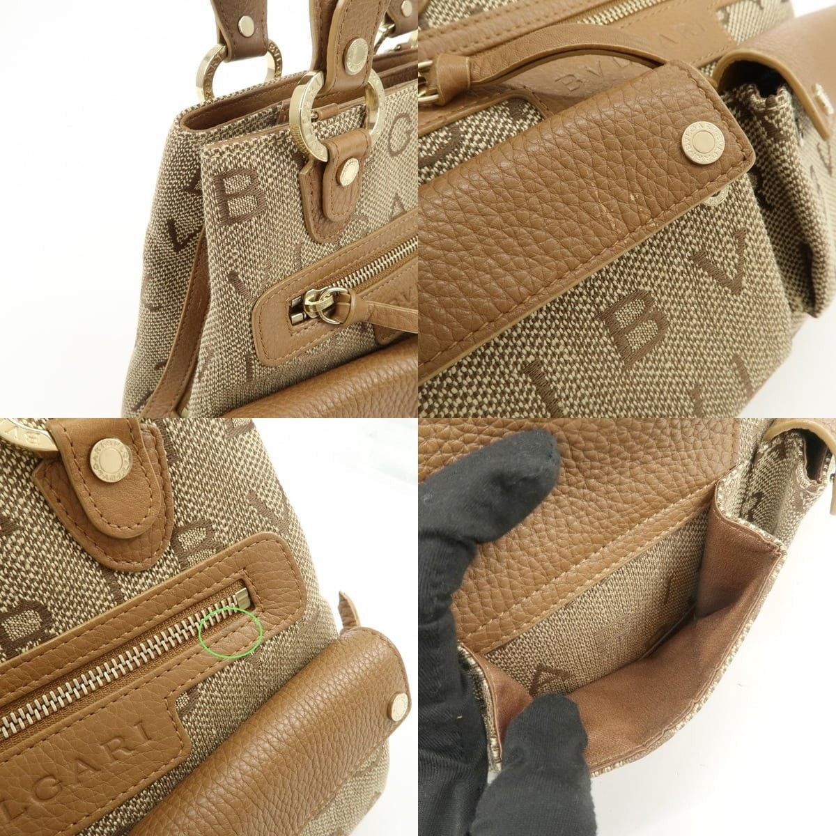 Bvlgari Bvlgari Logo Mania Canvas & Leather Satchel Tan Size ONE SIZE - 6 Thumbnail