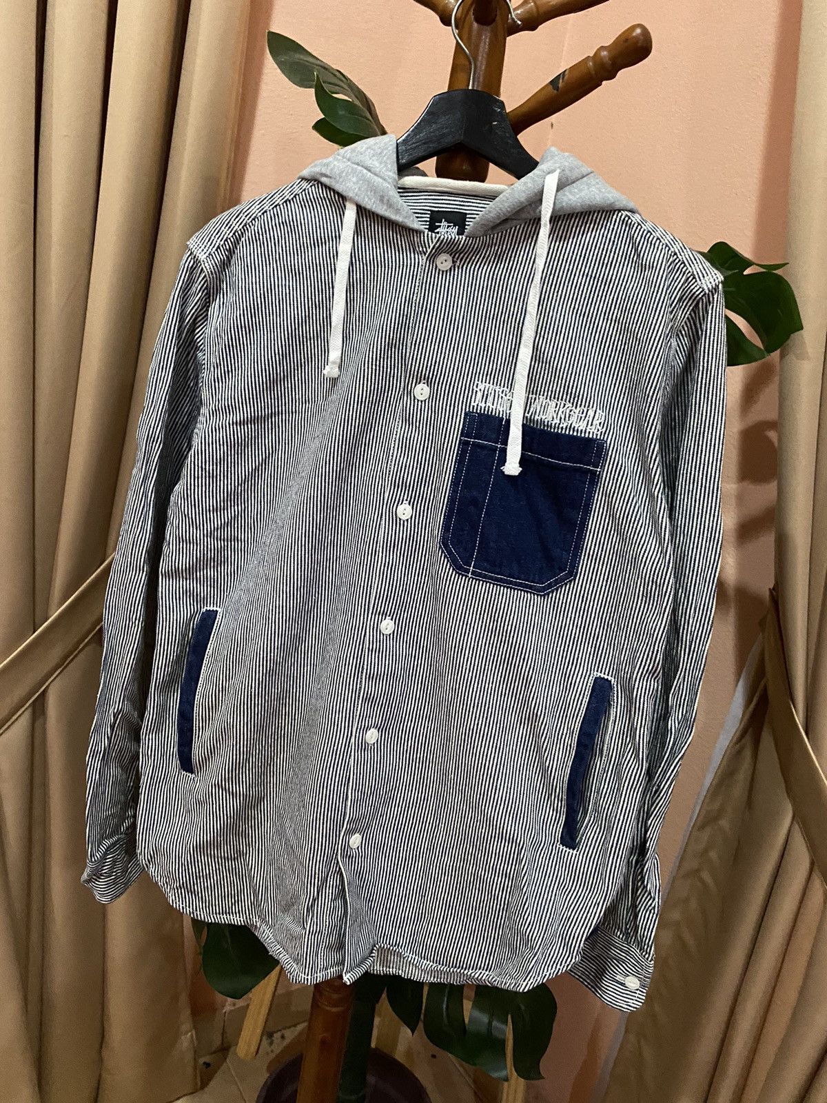 Stussy Stüssy Hooded Hickory Striped Button-Up Work Shirt Size US M / EU 48-50 / 2 - 2 Thumbnail