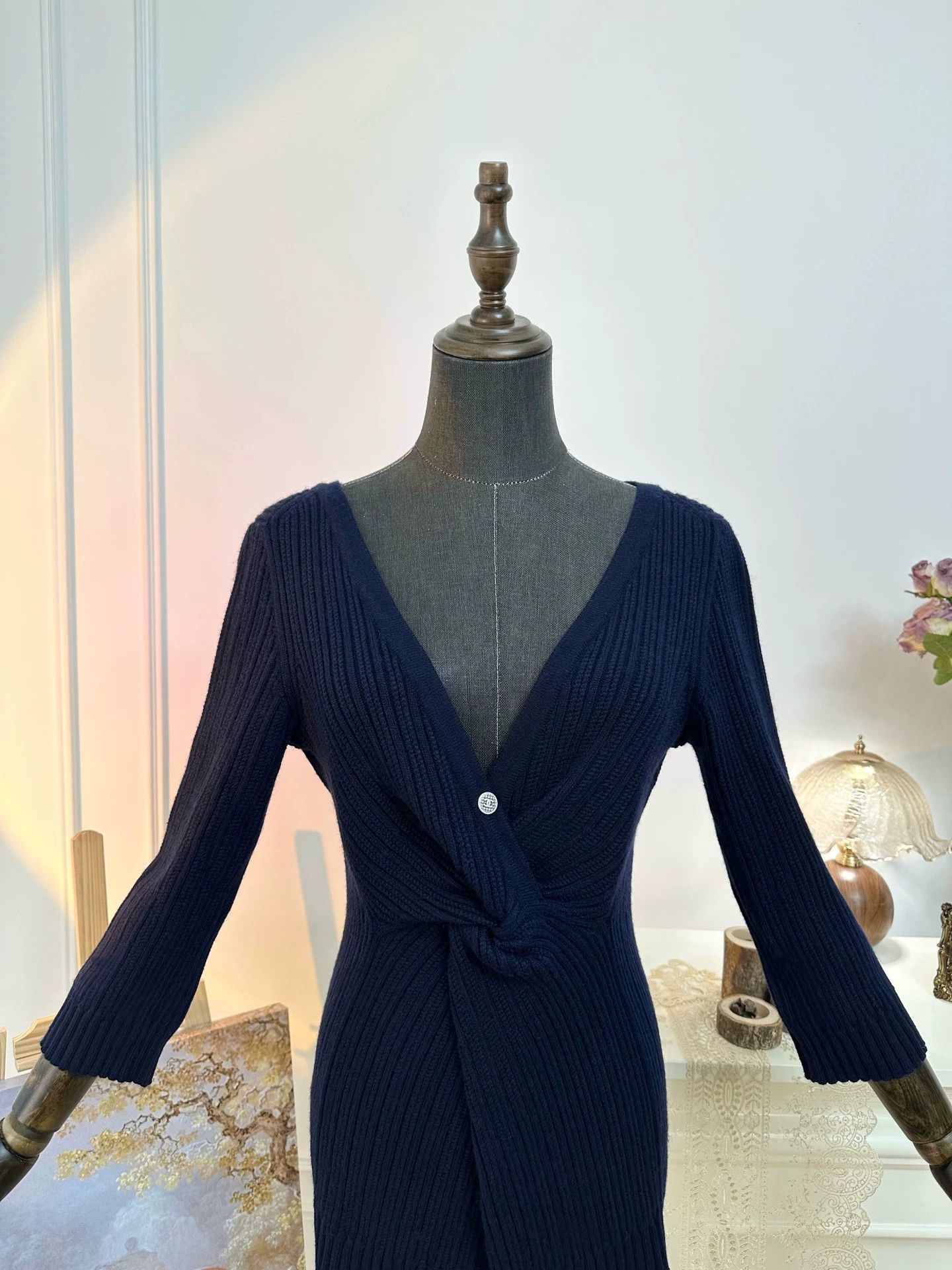 Chanel Chanel Chest Logo Knot 3/4 Sleeve Navy Blue Women's Dress Size S / US 4 / IT 40 - 6 Thumbnail