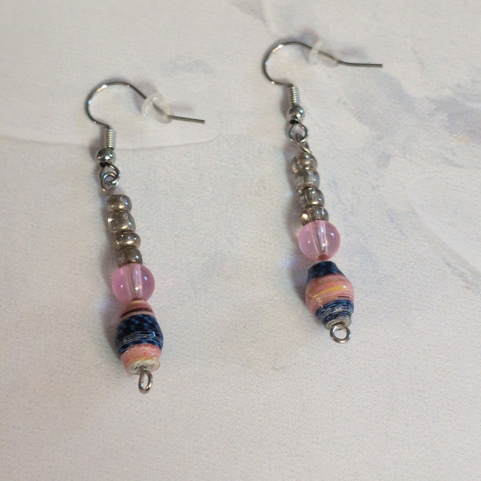 Vintage Charming VTG 80s Pink & Blue Beaded Dangle Pierced Earrings Size ONE SIZE - 4 Thumbnail