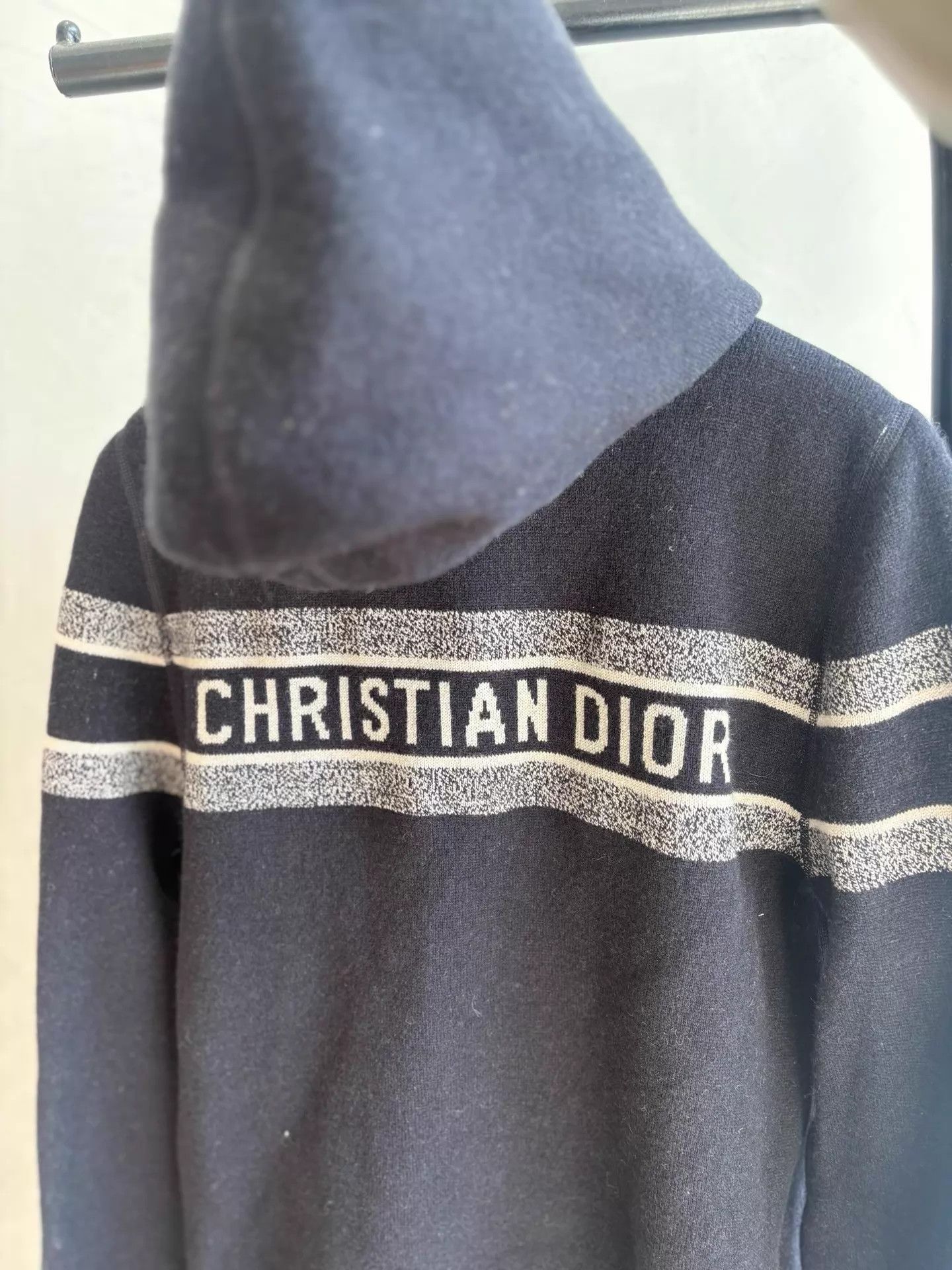 Dior Dior Vtg All Over Logo Cashmere Hooded Sweater Navy 40 Size M / US 6-8 / IT 42-44 - 3 Thumbnail