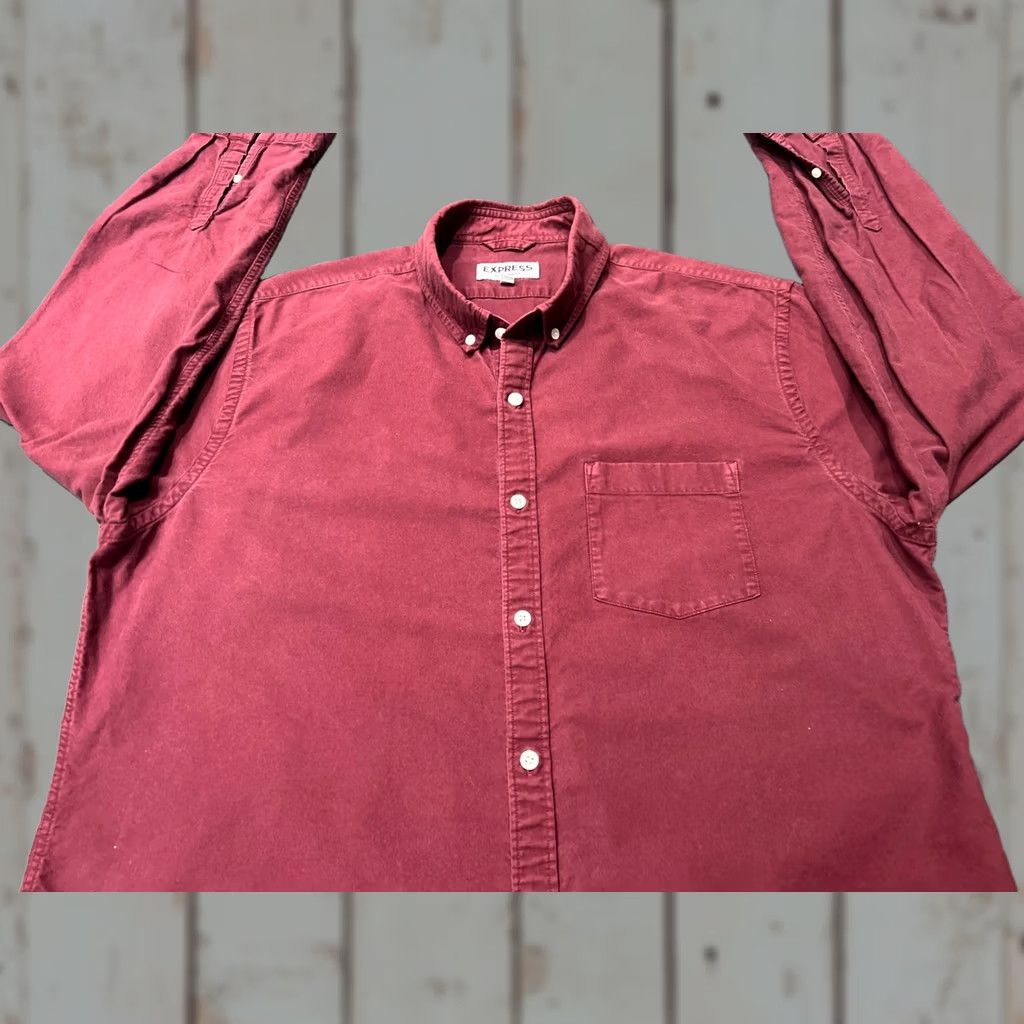 Express Express Button-Up Shirt Men XL Maroon Cotton Woven Long Sleeve Collared Button-Down Casual Size US XL / EU 56 / 4 - 1 Thumbnail
