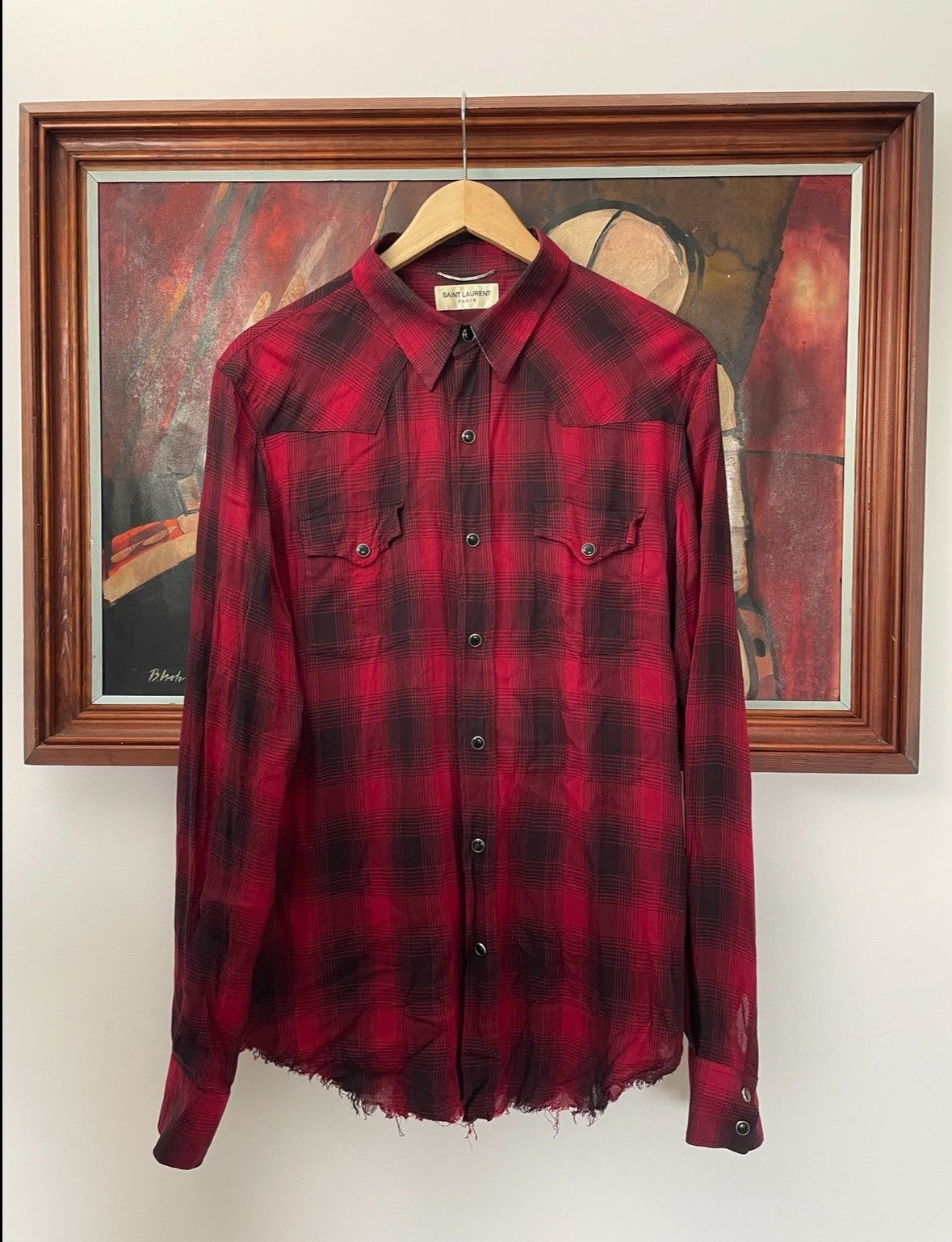 Hedi Slimane Saint Laurent Paris Snap Button Flannel Shirt