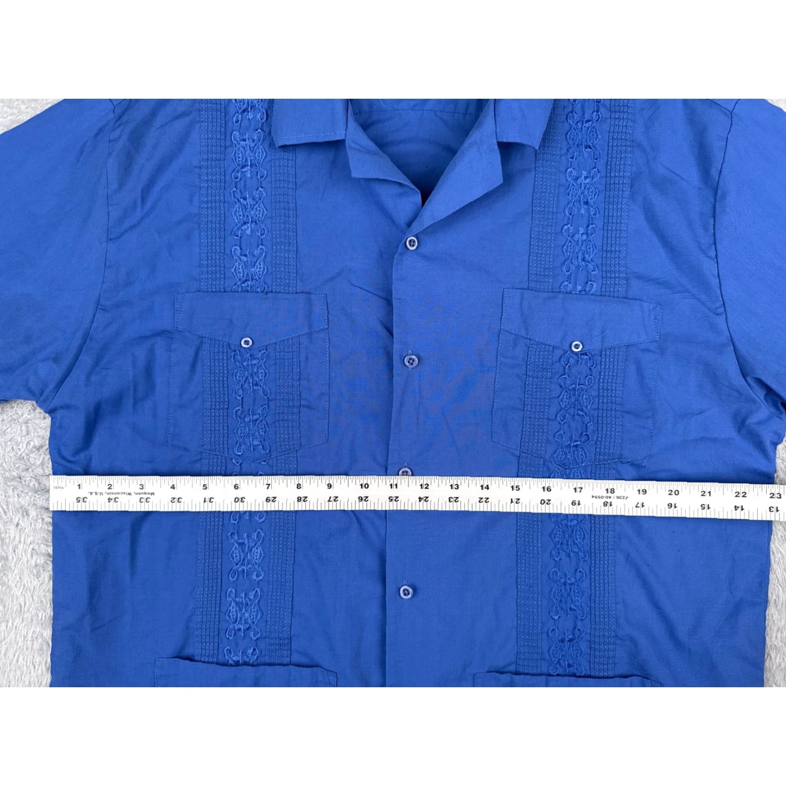 Omega Omega Fashion Guayabera Shirt Men 17.5 Blue Cotton Polyester Blend 4 Pocket Button-Up Size US XXL / EU 58 / 5 - 7 Thumbnail