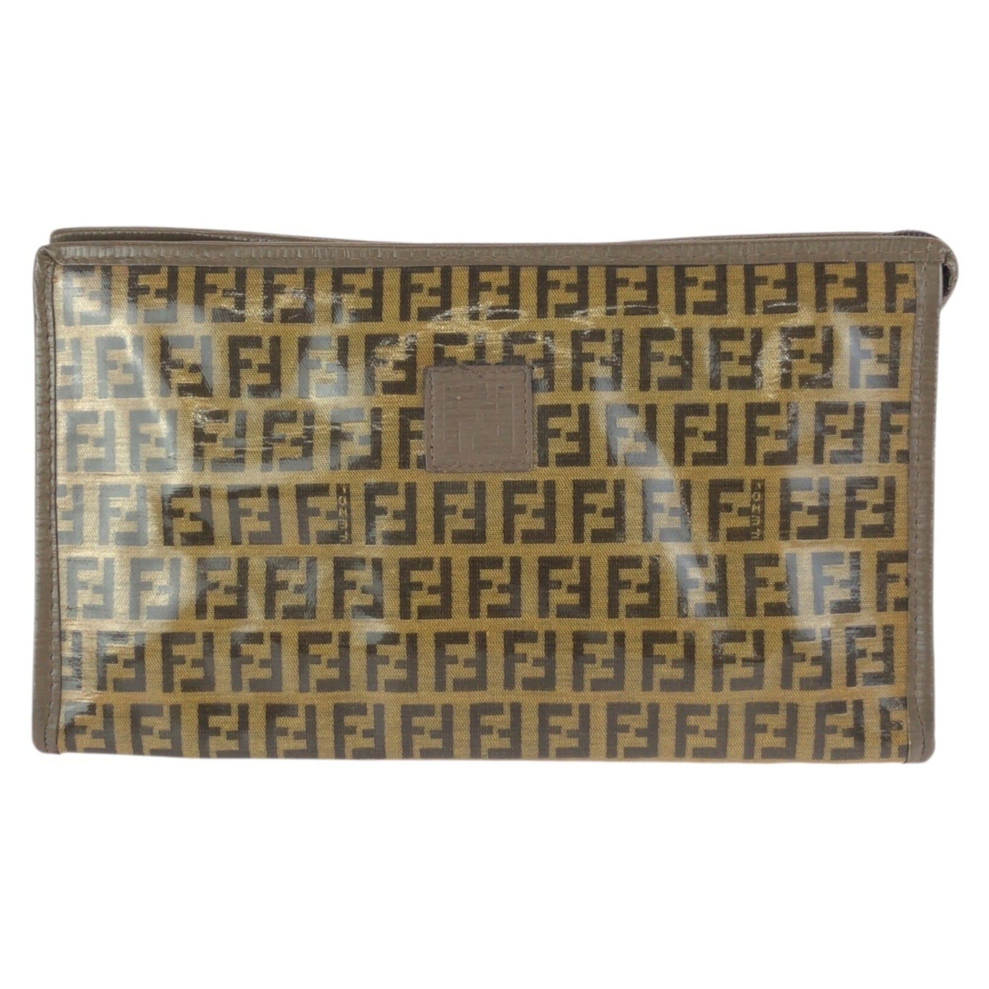 Fendi FENDI Zucchino Brown Leather Clutch Bag, Second Unisex, Men's Size ONE SIZE - 1 Thumbnail