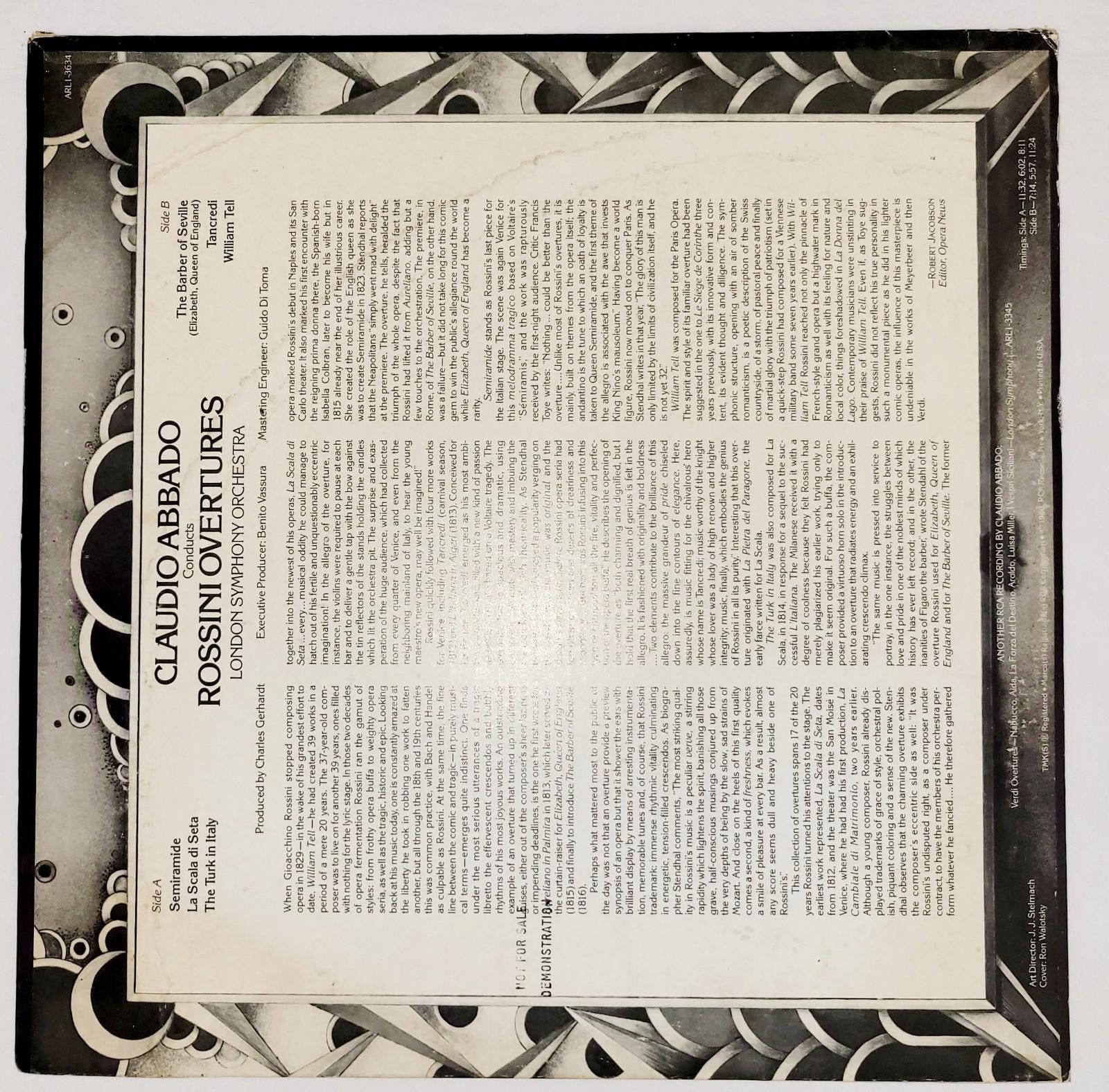 Designer CLAUDIO ABBADO ,ROSSINI OVERTURES RCA RED SEAL 1980 Vinyl LP Size ONE SIZE - 2 Thumbnail