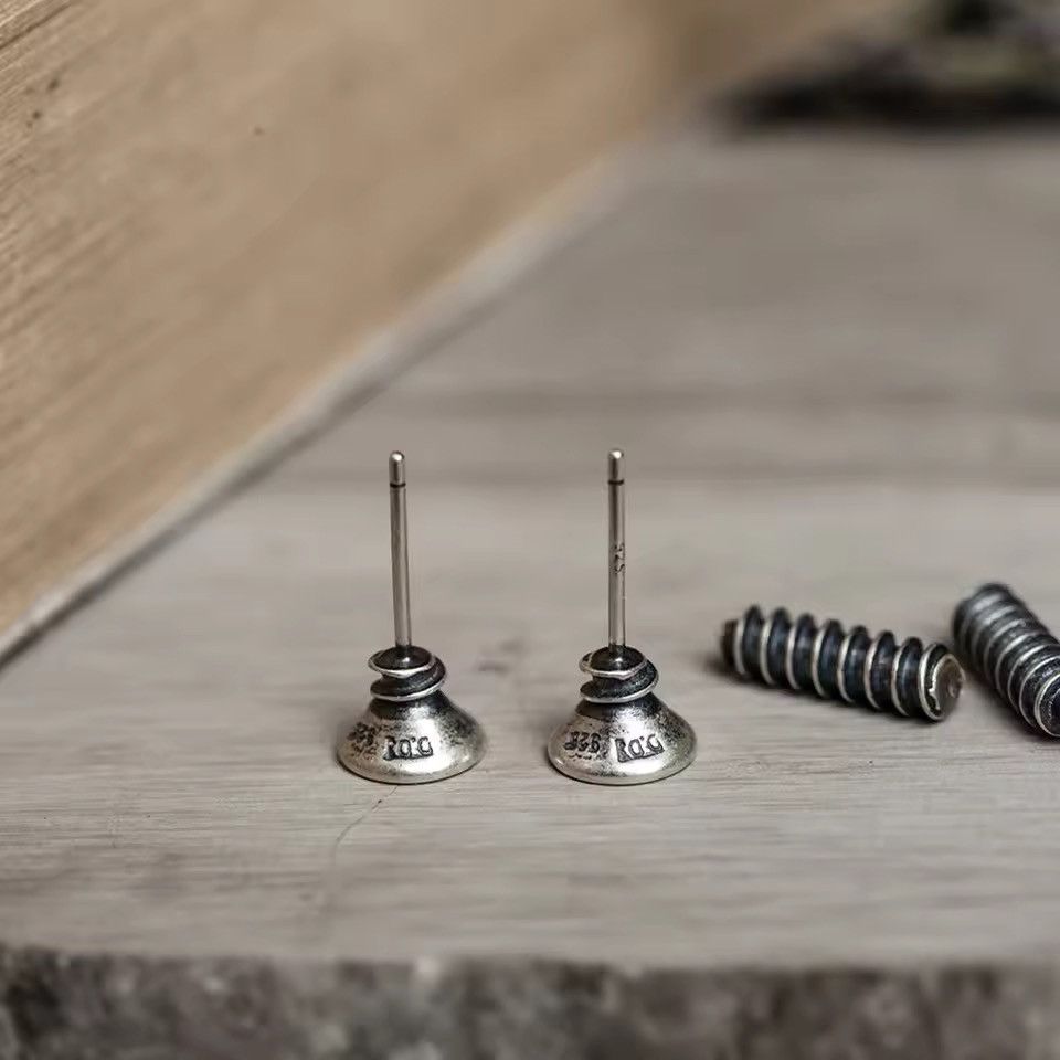 Sterling Silver 925 Sterling Silver Punk Hiphop Style Screw Stud Earrings Size ONE SIZE - 4 Thumbnail