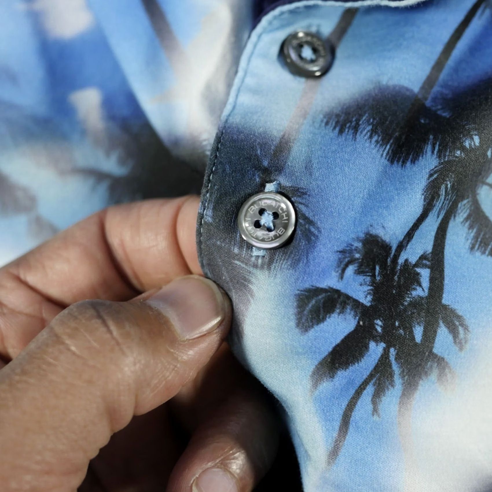 BUGATCHI BUGATCHI Polo Shirt Mens L Blue Ocean Hendrix Palm Trees Golf Patch Casual Size US L / EU 52-54 / 3 - 7 Thumbnail