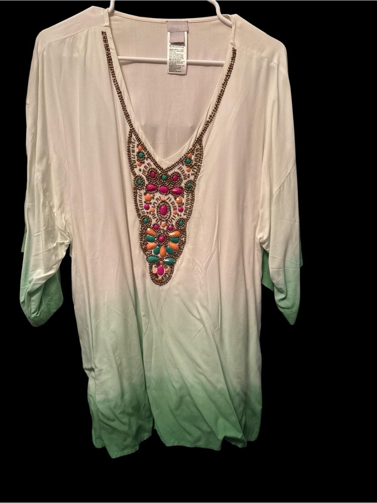 Chicos Chico's Ombre Tunic with Colorful Beaded V-Neck Size M / US 6-8 / IT 42-44 - 1 Thumbnail