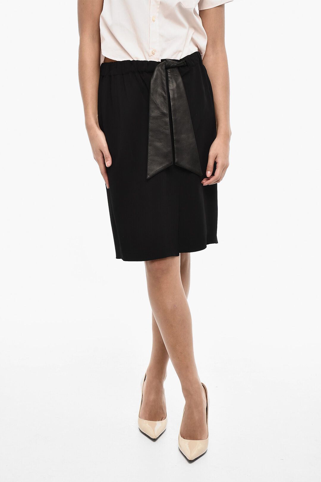 Dsquared2 Leather-Belted Solid-Color Midi Skirt with Front Slit Size XS / US 0-2 / IT 36-38 - 1 Thumbnail