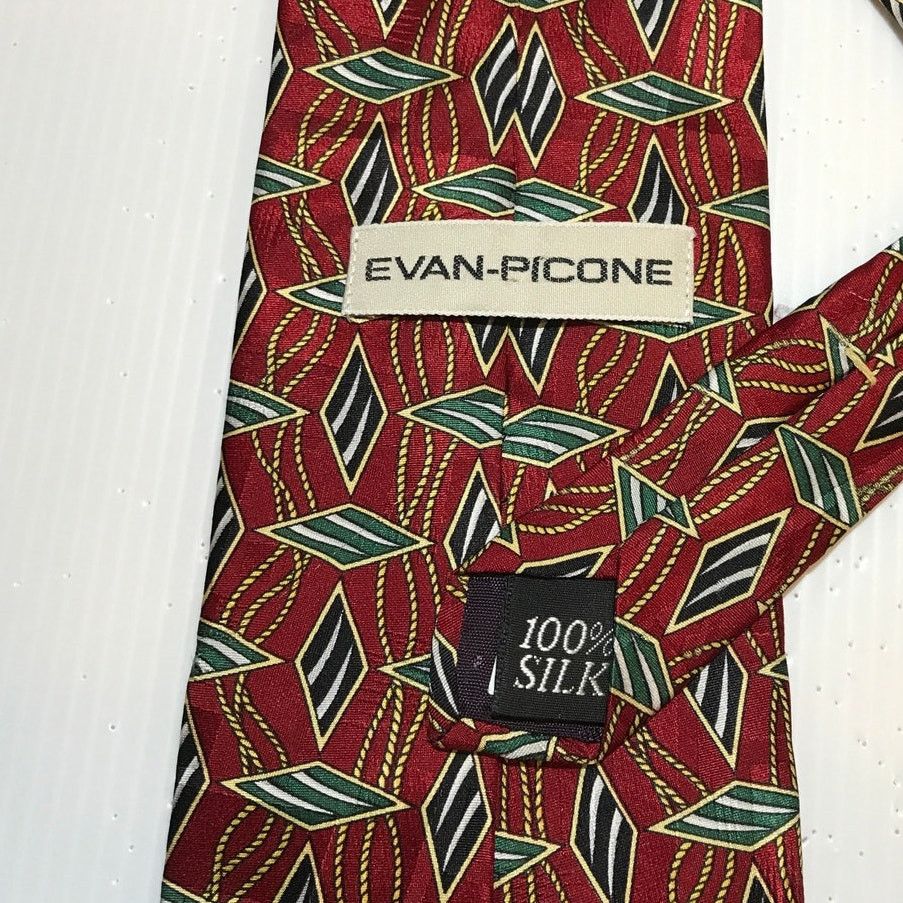 Other Evan-Picone Red Geometric Abstract Silk Classic Wide Necktie Size ONE SIZE - 4 Thumbnail