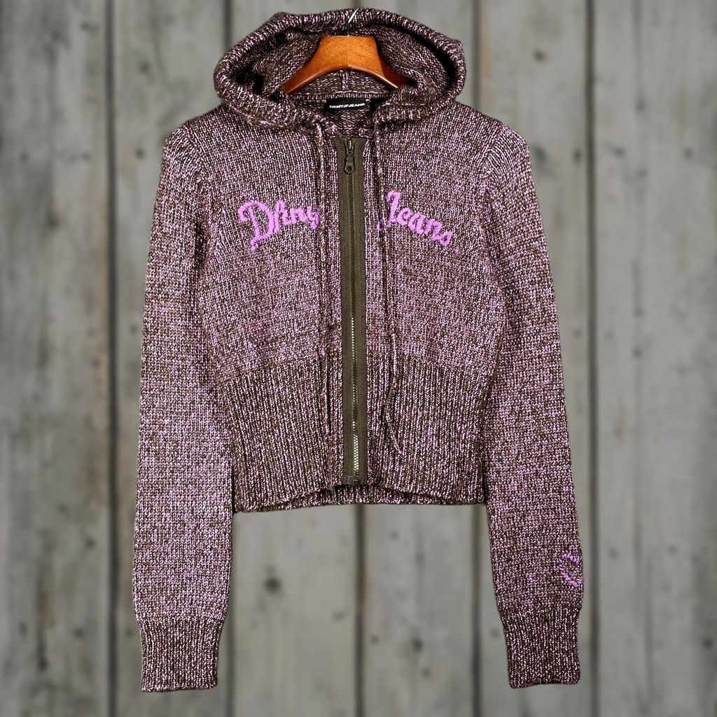 DKNY VINTAGE DKNY Jeans Zip Hoodie Shirt Womens L Pink 90s Bratz Mohair Knit Cropped Brat Y2K NWT Size L / US 10 / IT 46 - 1 Thumbnail