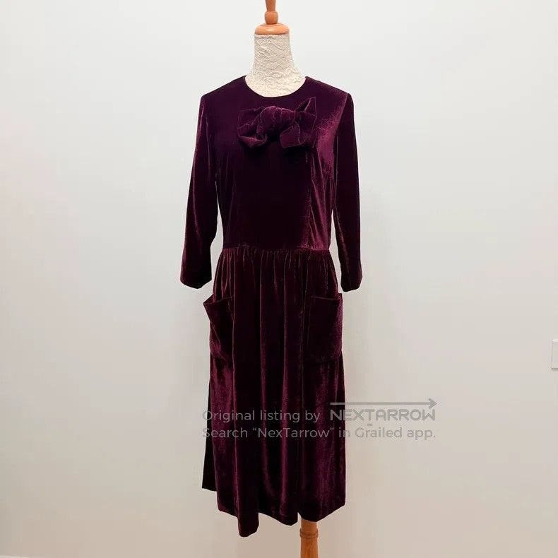Comme des Garcons Comme Des Garcons Vintage Burgundy Velvet Bow Collar Dress Size S / US 4 / IT 40 - 1 Thumbnail