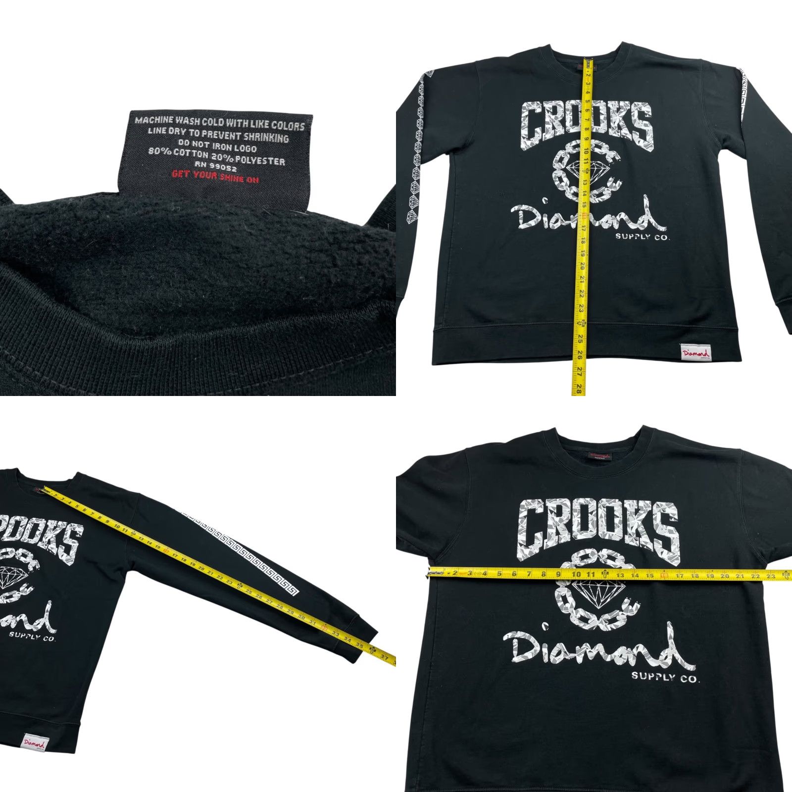 Diamond Supply Co. Diamond Supply x Crooks & Castles Sweatshirt Men's Large Black Pullover Size US L / EU 52-54 / 3 - 8 Thumbnail