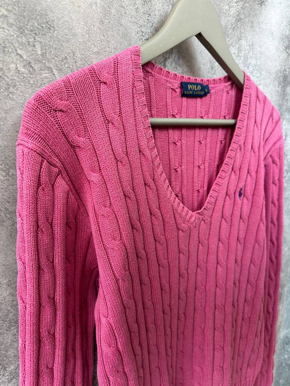 Polo Ralph Lauren Cable Knit V-Neck Sweater Pink Pullover