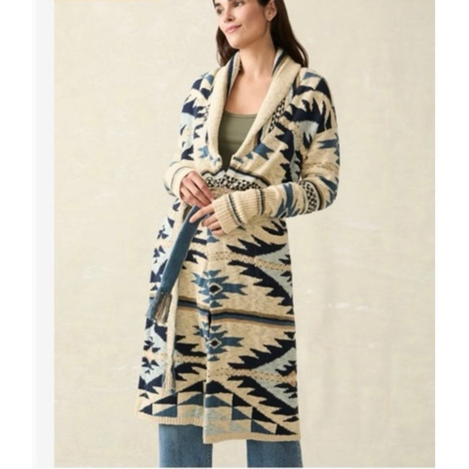 Faherty FAHERTY B. Yellowtail Paloma Aztec Longline Duster Cardigan Size S / US 4 / IT 40 - 1 Thumbnail