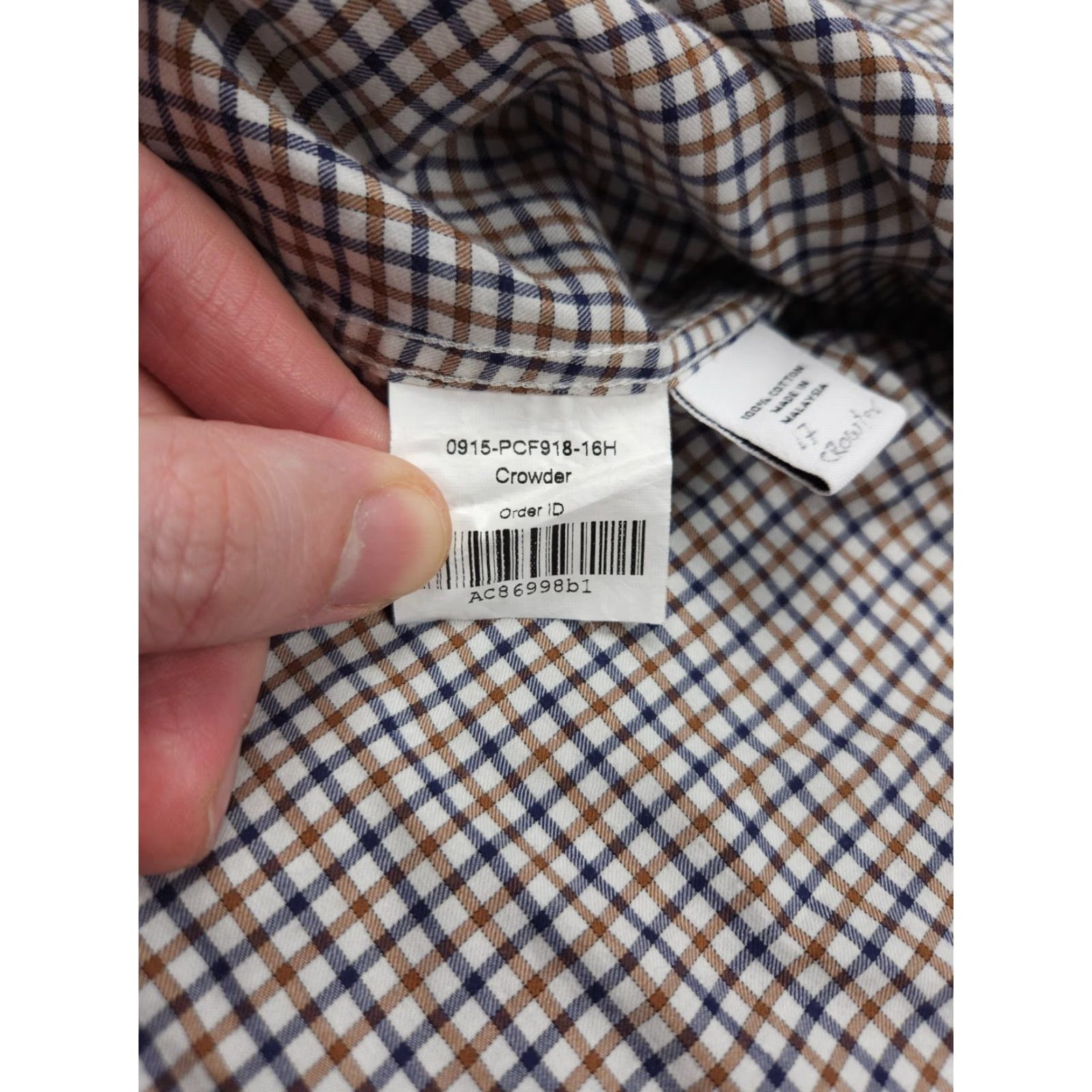 Proper Cloth Proper Cloth Men’s Dress Shirt Beige Check Oxford Cotton Crowder Shirt Size 46R - 6 Thumbnail