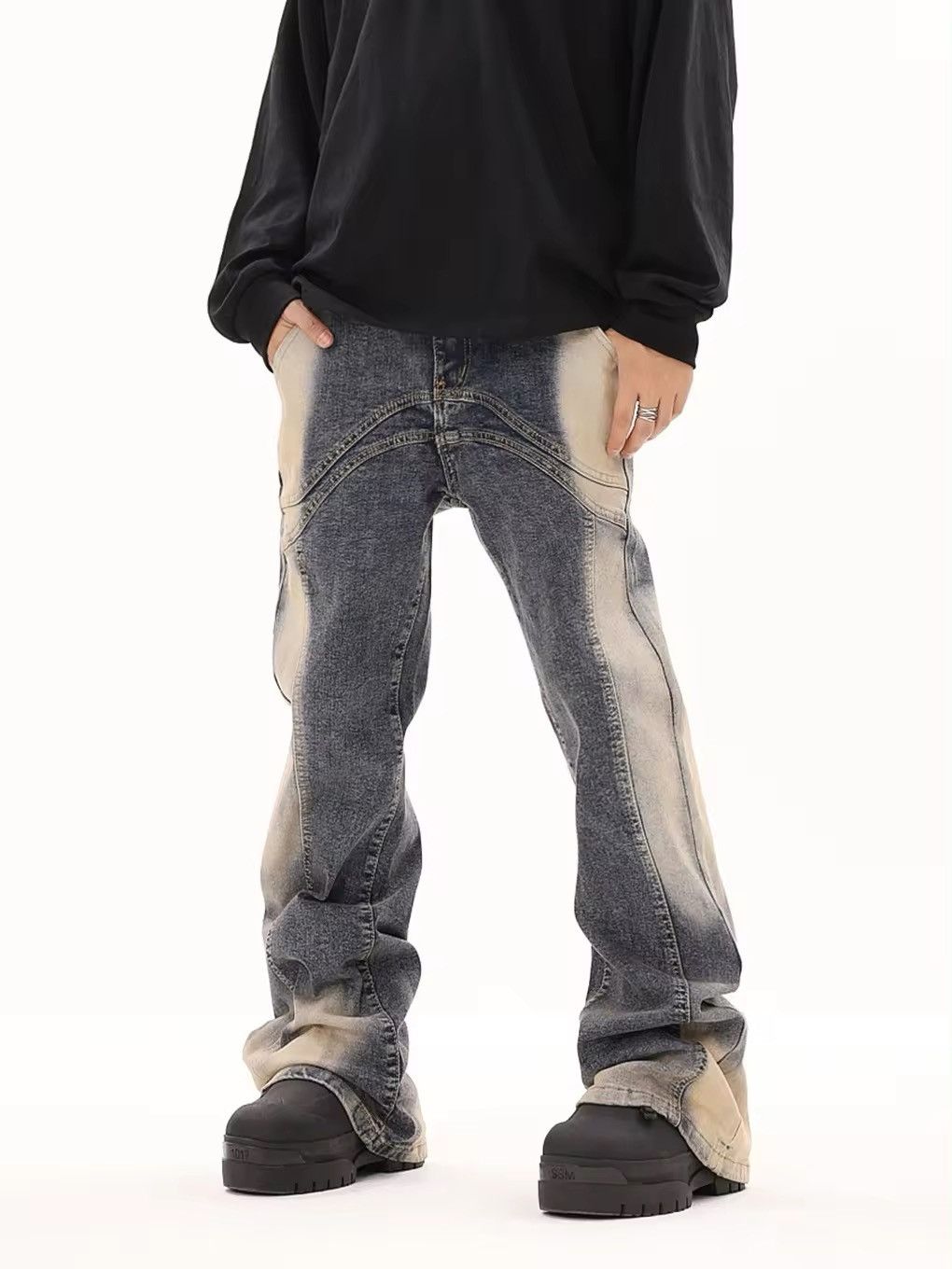 Designer × Vintage Design Streetwear Washed Tie Dye Flared Jeans Pants Size US 36 / EU 52 - 6 Thumbnail