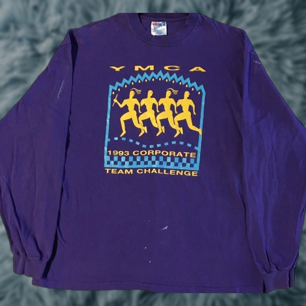 Nike VINTAGE Nike Faded YMCA Team Challenge Shirt XL Purple Distressed Swoosh Grunge 90s Team USA Basketball College Rock Sports Mentions Mens Tee Size US XL / EU 56 / 4 - 1 Thumbnail