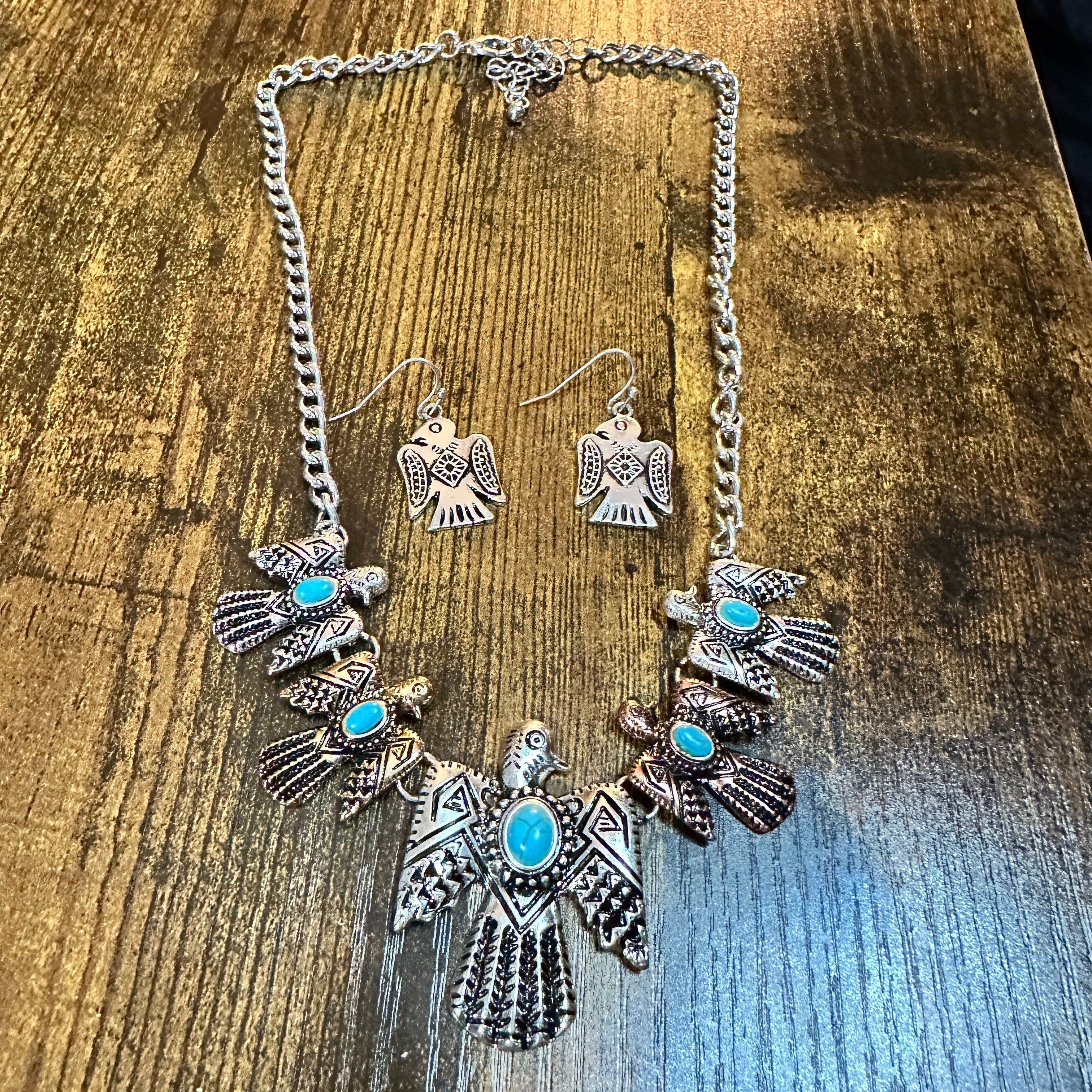 Other Tritone Metal Native Thunderbird Necklace and Earrings Set Size ONE SIZE - 4 Thumbnail