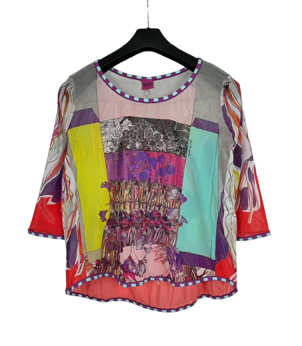 Designer Save The Queen Printed Nylon Blouse Mesh Trim size S Size S / US 4 / IT 40 - 9 Thumbnail