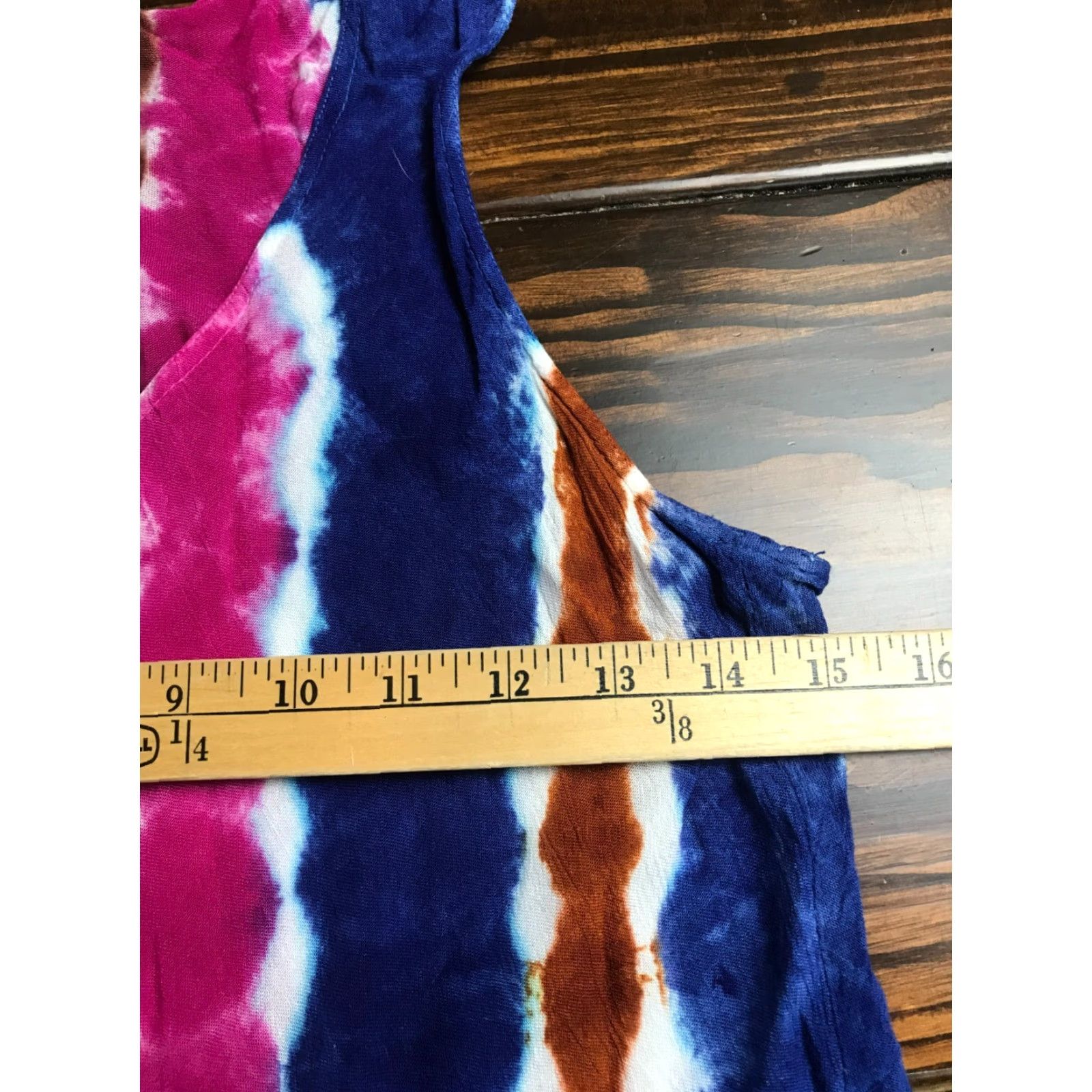 Vintage India Boutique Tank Top Women's One Size Blue Pink Brown White Tie Dye Sleeveless Scoop Neck Casual Regular Size ONE SIZE - 3 Thumbnail