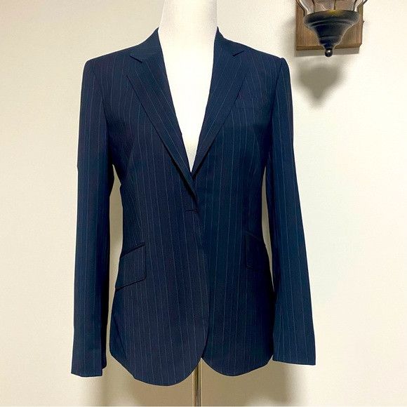 image of Faconnable Pinstripe Blazer in Blue, Women's (Size Medium)