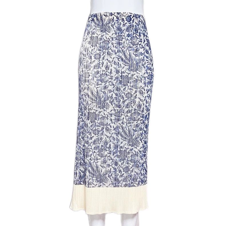 Issey Miyake size:1 Long half skirt with blue and white po