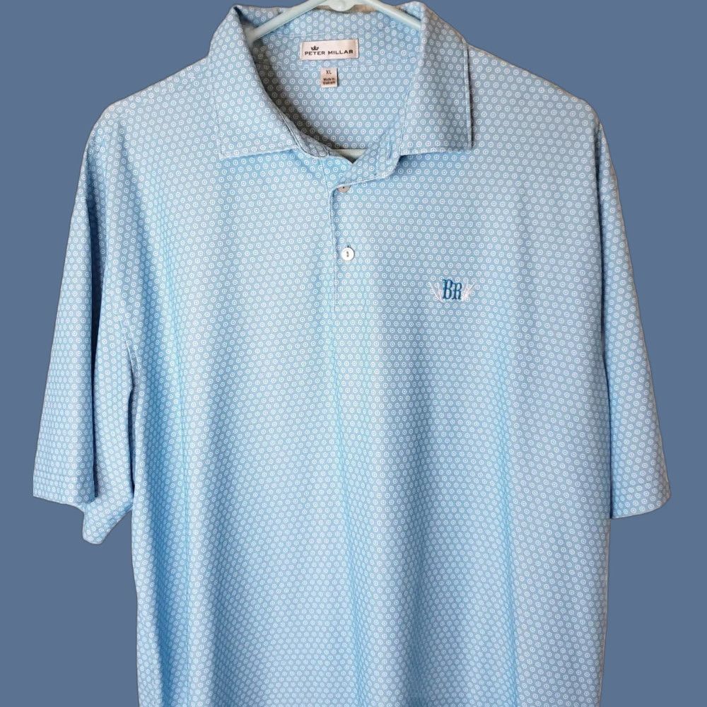 Peter Millar Peter Millar Crown Crafted Geometric Print Golf Polo Men's XL Blue S. S. Shirt Size US XL / EU 56 / 4 - 1 Thumbnail