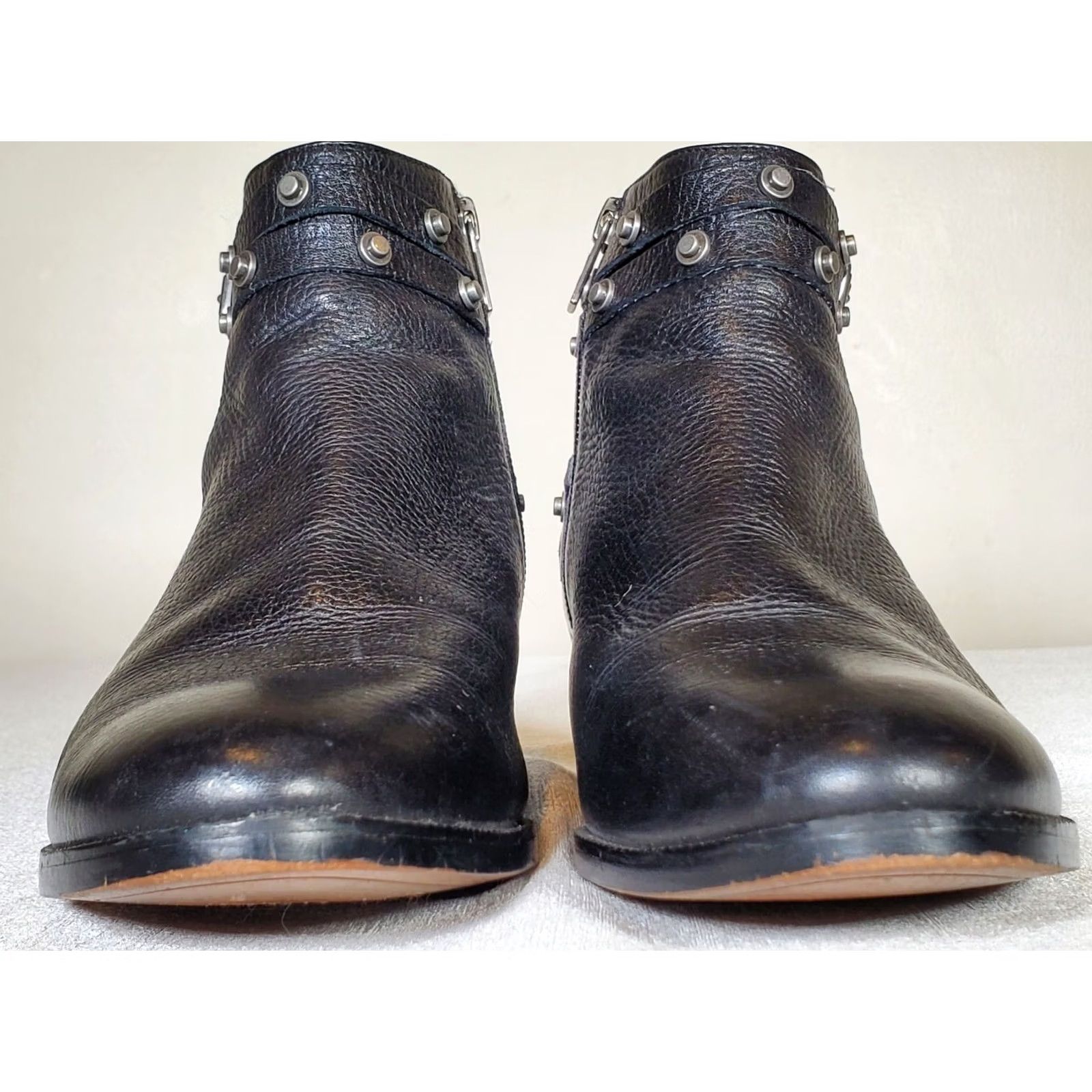 Vintage Halogen Lidia Black Leather Studded Moto Ankle Booties Side Zip Women's US 9 M Size US 9 / IT 39 - 7 Thumbnail