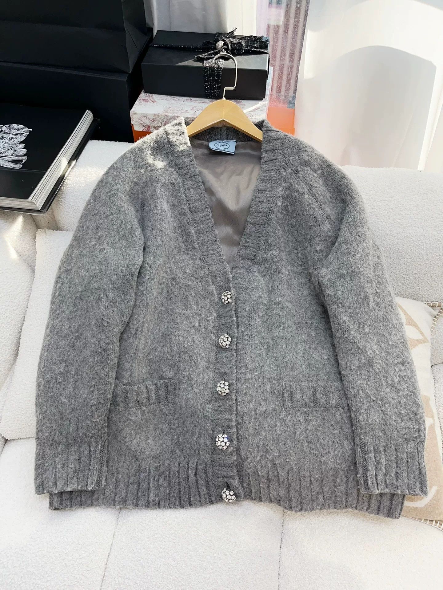 Prada Prada Gray Diamond Button Knit Cardigan Size US S / EU 44-46 / 1 - 1 Thumbnail