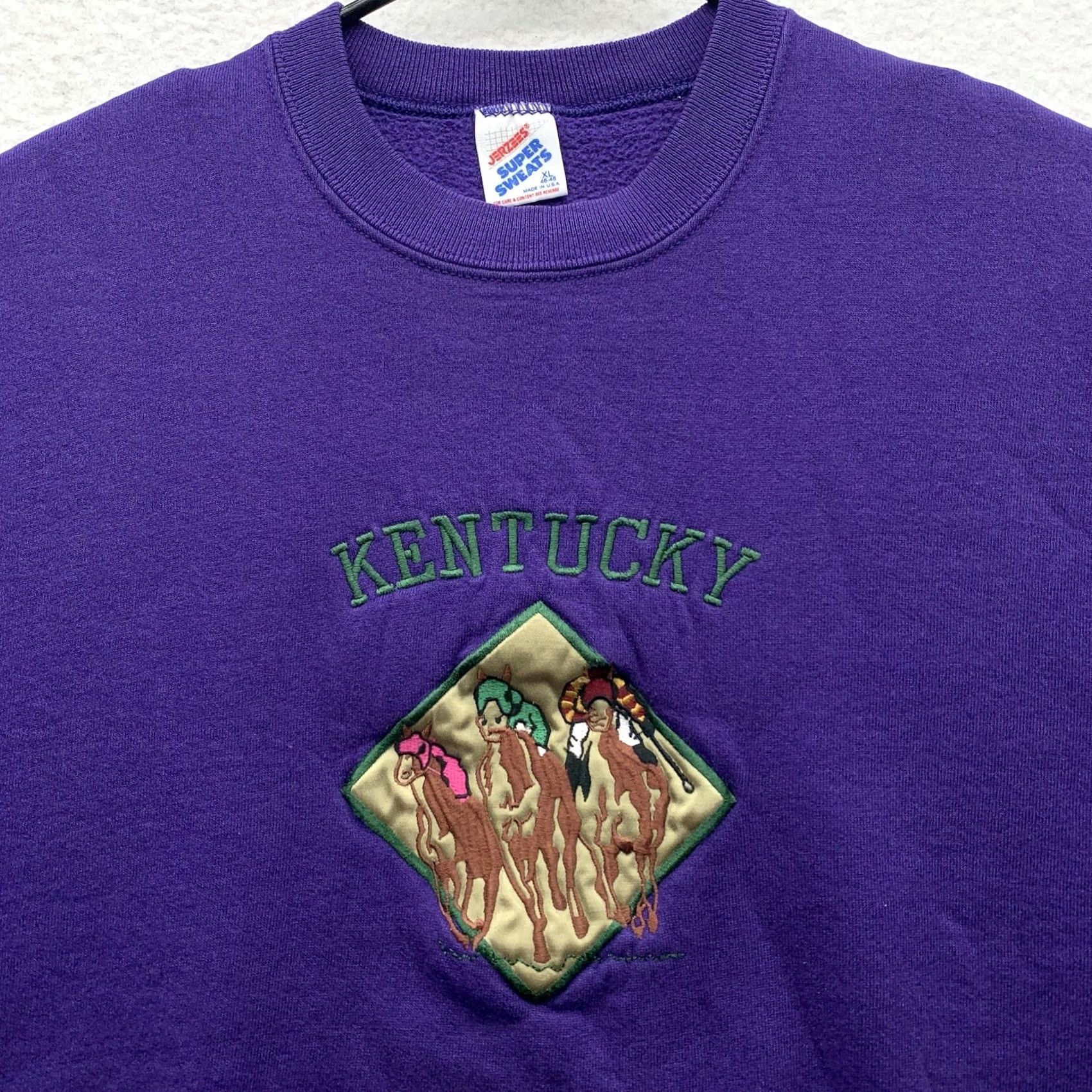 Jerzees VINTAGE JERZEES Sweatshirt Mens XL Purple Kentucky Derby Horses Racing Size US XL / EU 56 / 4 - 2 Thumbnail