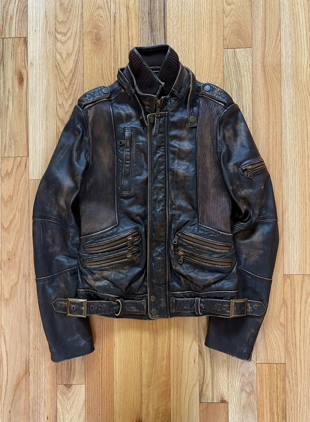 Dolce & Gabbana Dolce & Gabbana Brown Patina Effect Leather Biker Jacket Size US M / EU 48-50 / 2 - 1 Thumbnail
