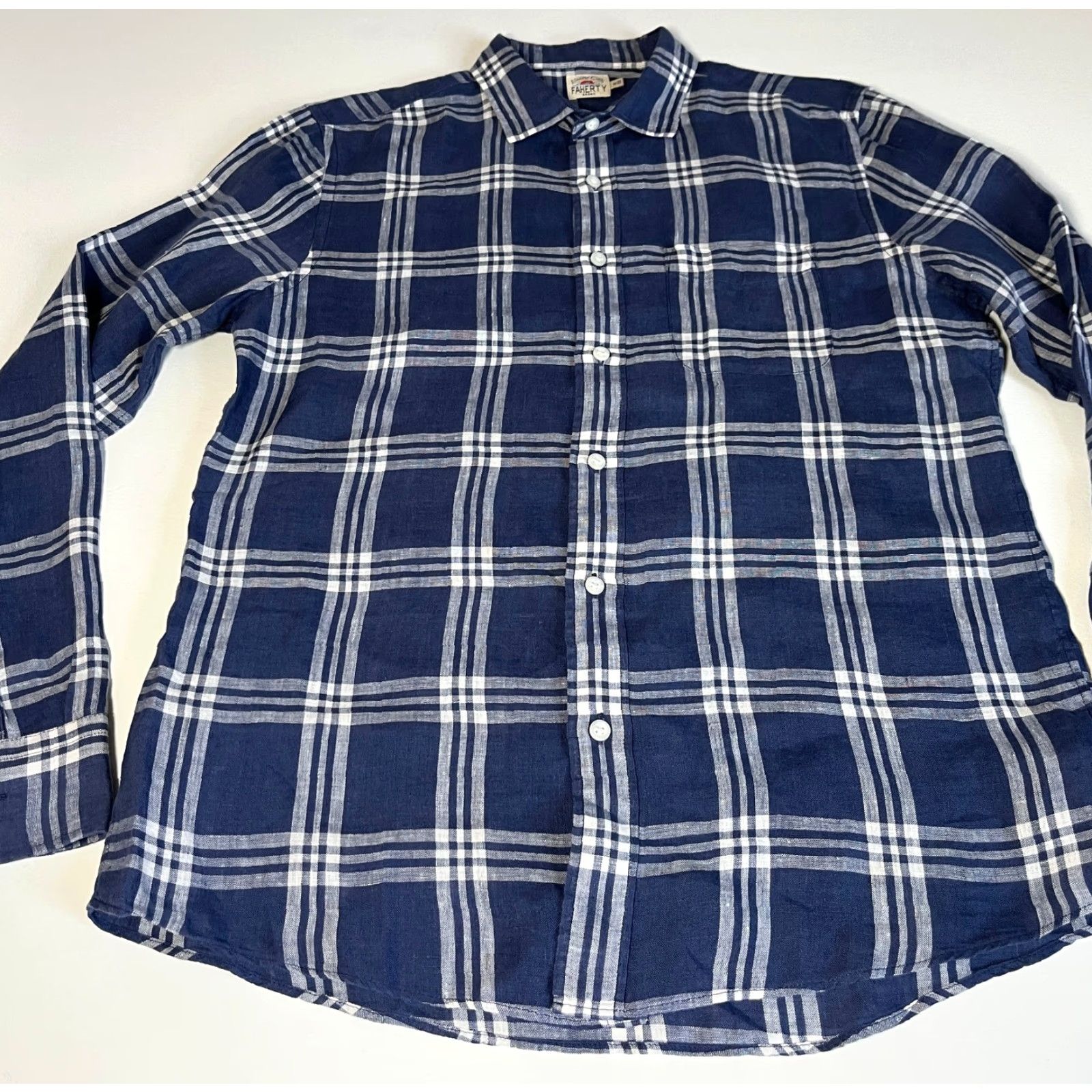 Faherty Faherty Men’s Button-Up Linen Shirt Plaid Blue M Adult Button-Up Long Sleeve Casual Regular Fit Shirts Mens Size US M / EU 48-50 / 2 - 6 Thumbnail
