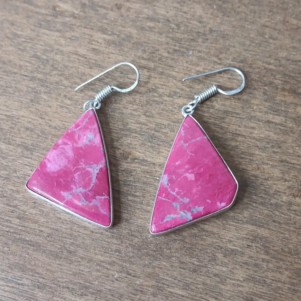 Designer Pink Sea Sediment Jasper gemstone earrings Size ONE SIZE - 1 Thumbnail