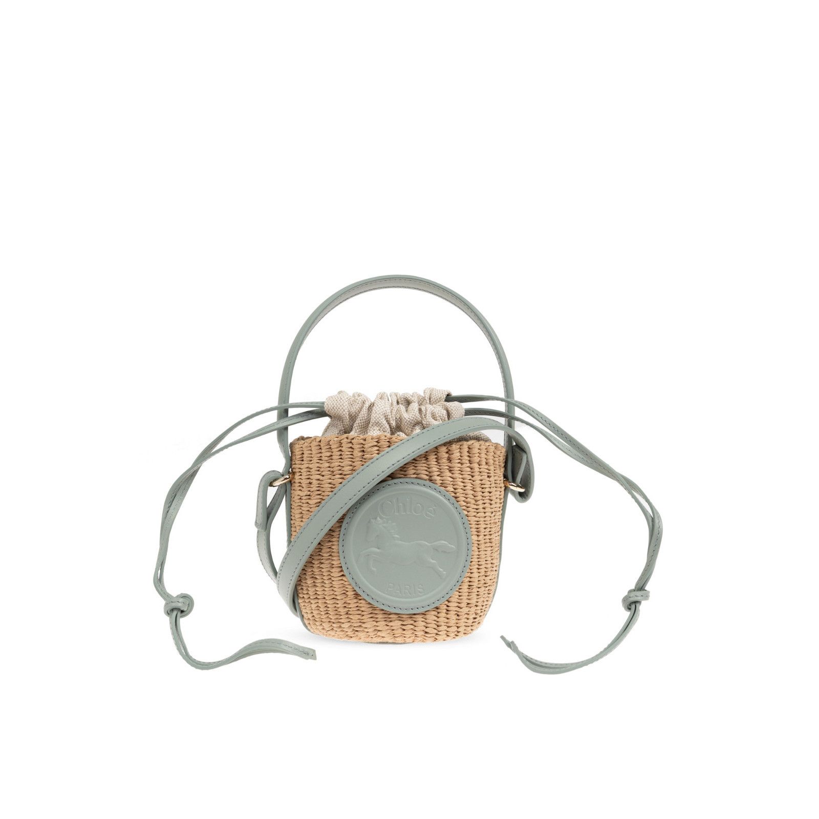 Chloe Mini Horse Medal Bluish Green Raffia-Effect Linen Buck