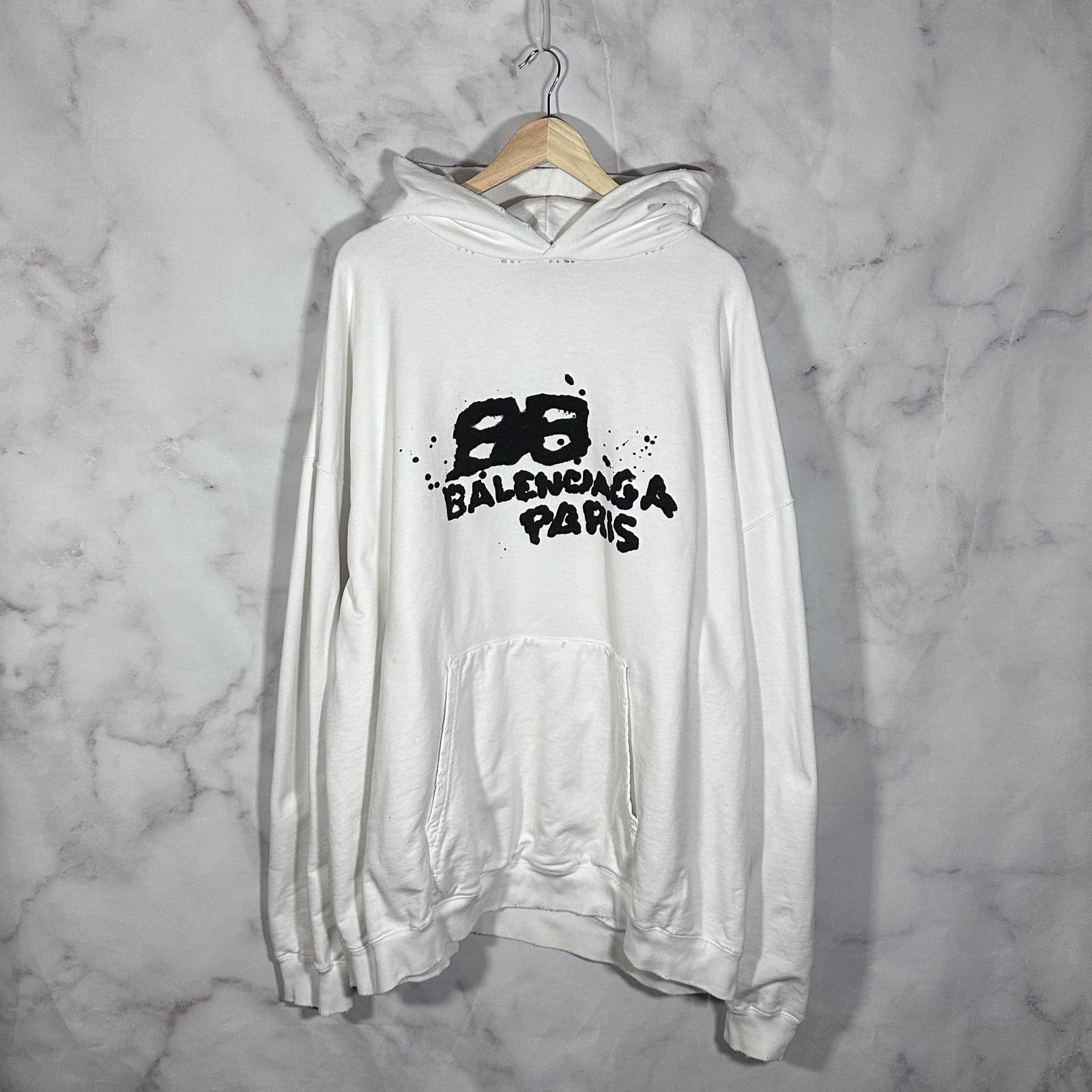 image of Balenciaga S/s23 White Hand/drawn Logo Hoodie, Men's (Size XL)