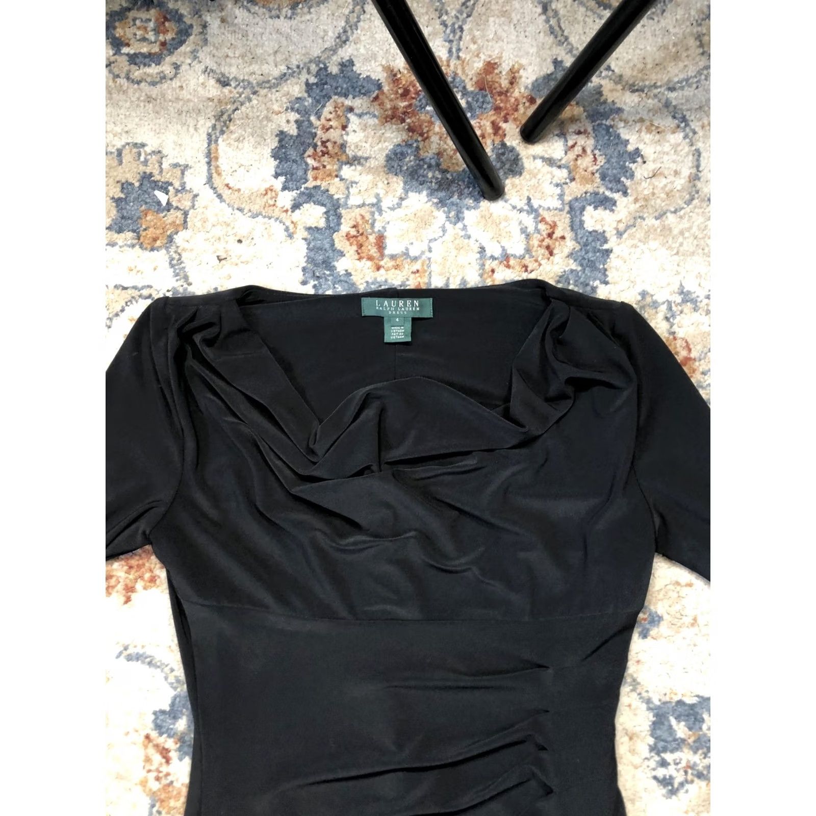 Ralph Lauren Lauren Ralph Lauren Dress Womens Medium Black Ruched Sheath Cowl Neck 3/4 Sleeve Size M / US 6-8 / IT 42-44 - 2 Thumbnail