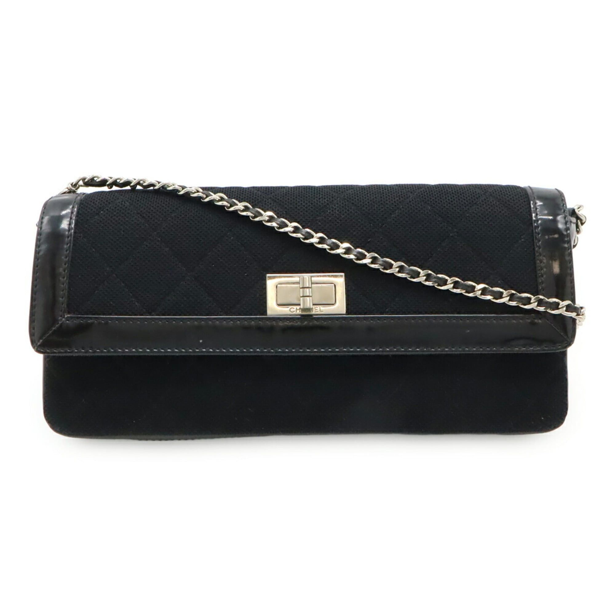 Chanel CHANEL 2.55 Matelasse Chain Shoulder Bag in Canvas, Patent Leather, and Black Size ONE SIZE - 1 Thumbnail