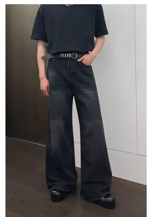 Japanese Brand × Jean Street washed vintage black straight flared jeans y2k Size US 32 / EU 48 - 1 Thumbnail
