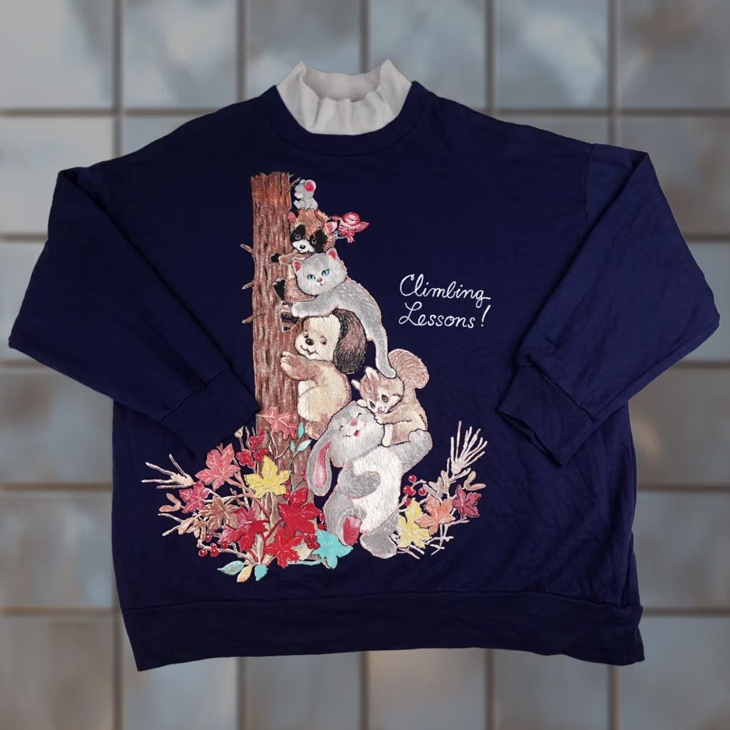 Basic Editions VINTAGE Basic Editions Sweater Womens 1X Blue Cat Animals Grandma Turtleneck Size XL / US 12-14 / IT 48-50 - 1 Thumbnail
