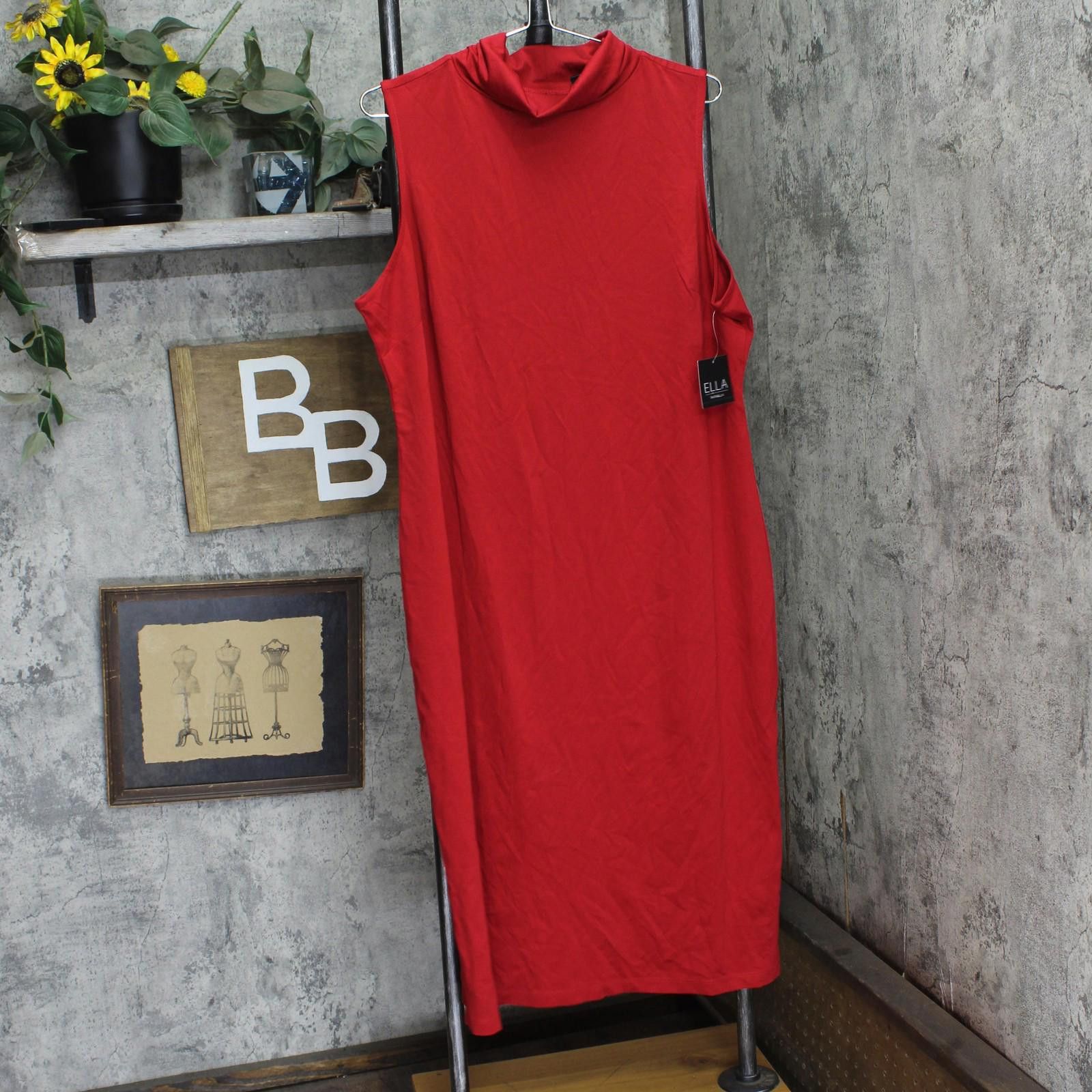 Other Ella Rafaella Neck Sleeveless Dress Lrqfc021r2 Ruby Red 1x Size XL / US 12-14 / IT 48-50 - 1 Thumbnail