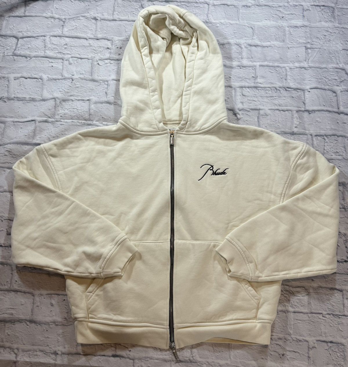 Rhude Embroidered Logo Full-Zip Up Jacket Hoodie in White